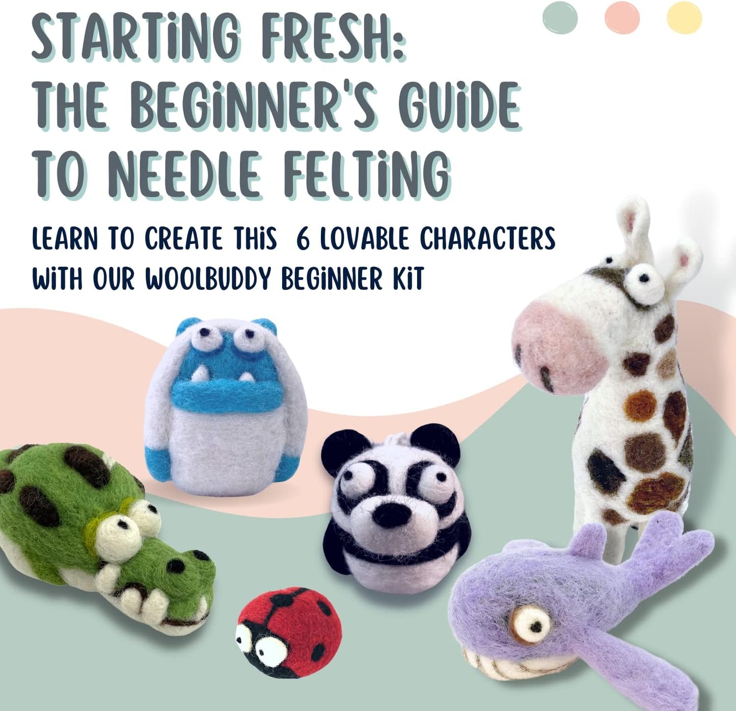 Woolbuddy ๐ก๐ฒ๐ฒ๐ฑ๐น๐ฒ ๐๐ฒ๐น๐๐ถ๐ป๐ด ๐ฆ๐๐ฎ๐ฟ๐๐ฒ๐ฟ ๐๐ถ๐ ๐ณ๐ผ๐ฟ ๐๐ฑ๐๐น๐๐ & ๐๐ถ๐ฑ๐ โ 40 Wool Colors, Core Wool, Felting Supplies, 4 Needles, Pad & Guide โ DIY Animal Craft Kit for Creatives