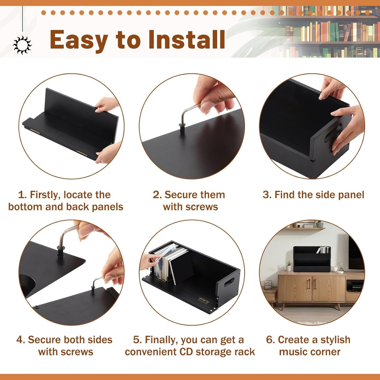 1 Set Wooden CD Storage Box Holder Shelf Cassette Tape Display Racks with Carrying Handles, Organizer Shelf for Movie Cases, DVDs, Each Set Can Store up to 36 Pcs CDs (Black)