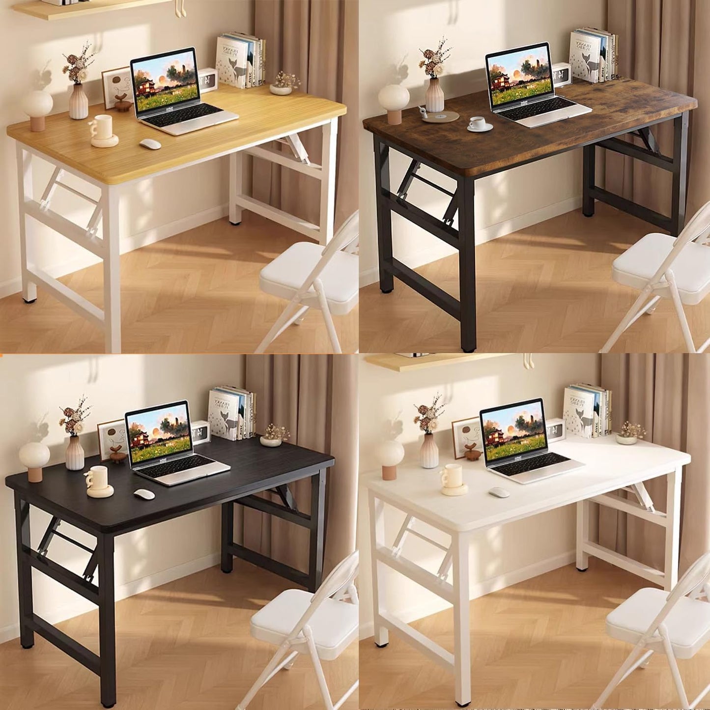 39.4 Inch Foldable Desks for Small Spaces,Foldable Desk No Assembly,Small Table for Bedroom,Black.
