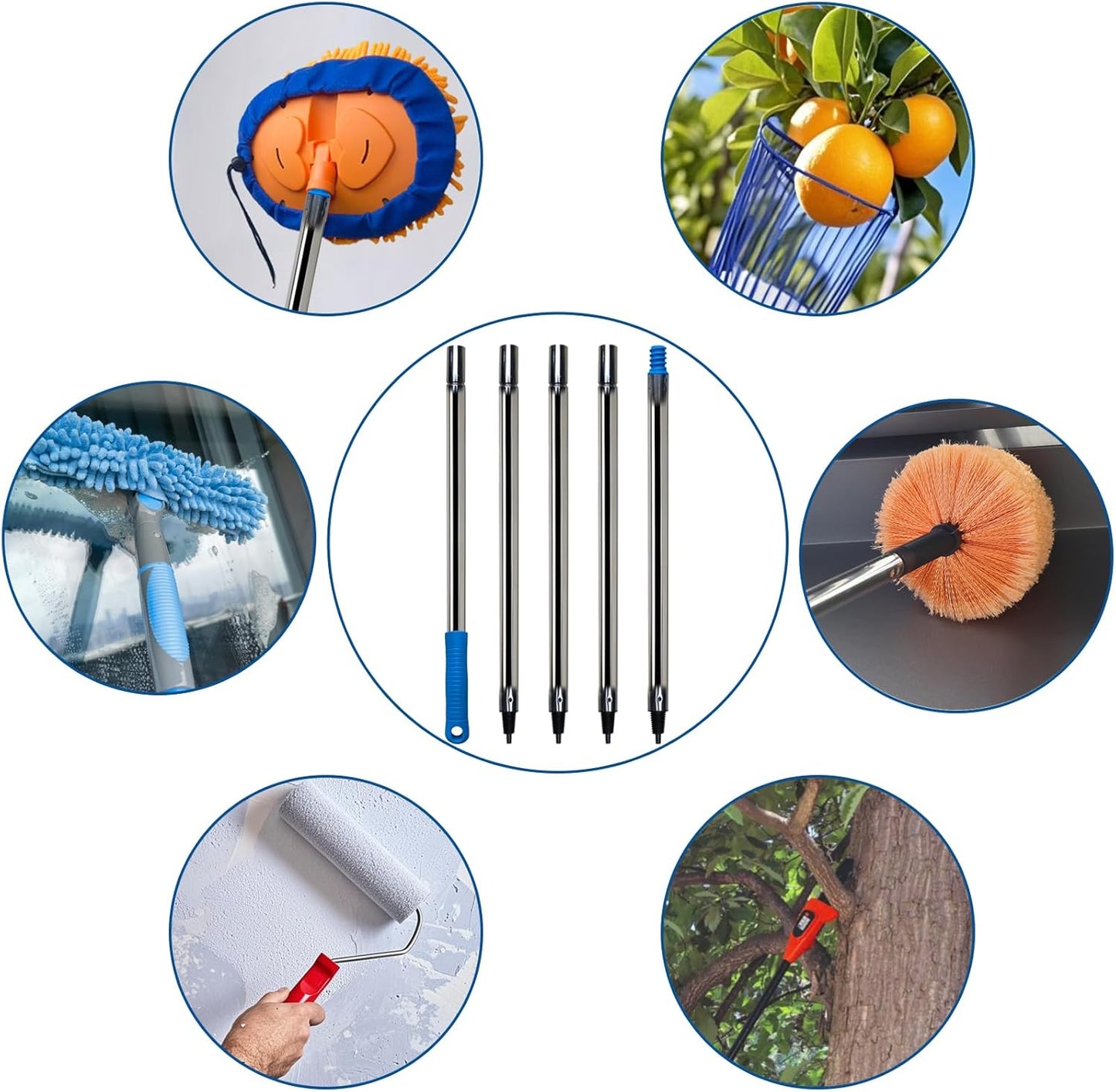 6.5 Ft Extension Pole + Joint Angle Adaptor, Paint Roller Stainless-Steel Threaded Splicing Extension Poles for Hand Drywall Sander Wall Cleaning and Polishing Paint Roller Brushes (6.5 Feet)