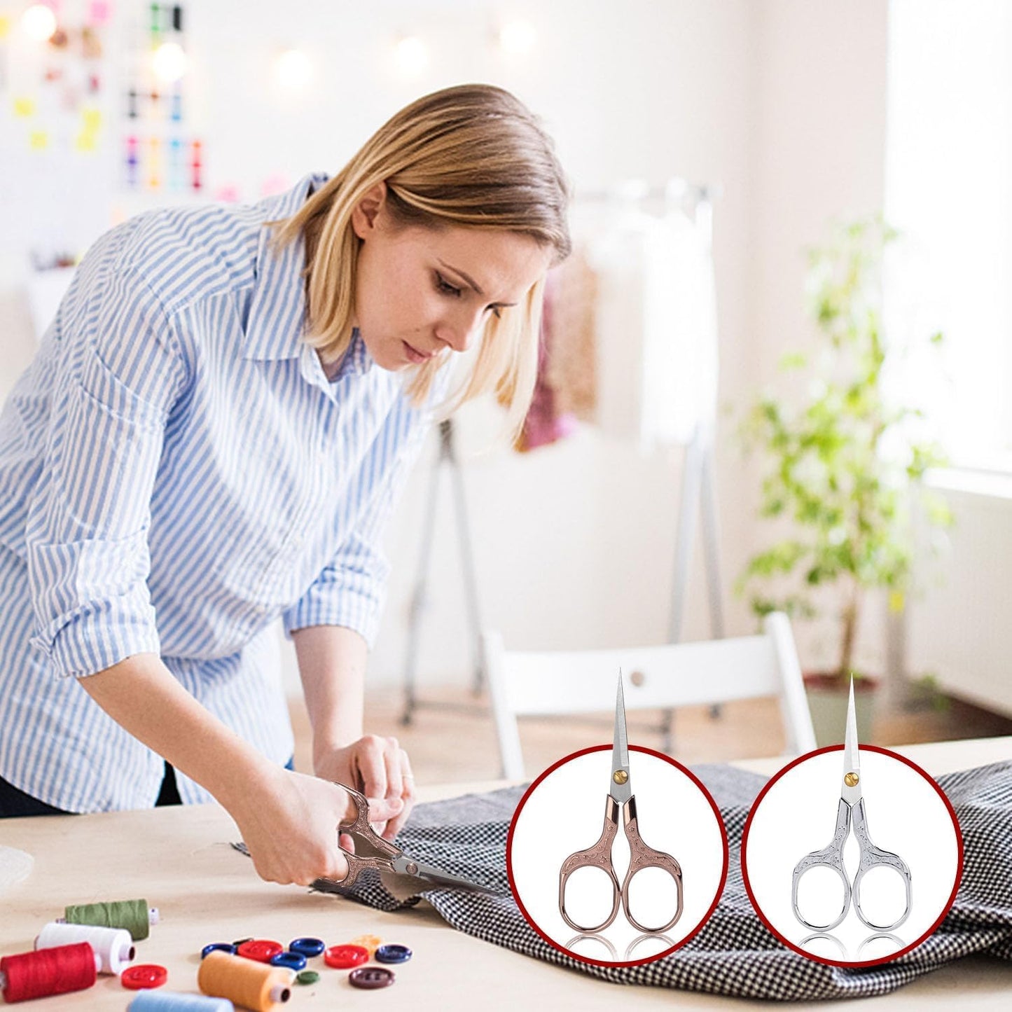 Small sharp scissors-5 Inch Precision Scissors with Cover-3 pack Sewing Embroidery Crafting Scissors Stainless Steel (Colored & Rose Gold & Silver)