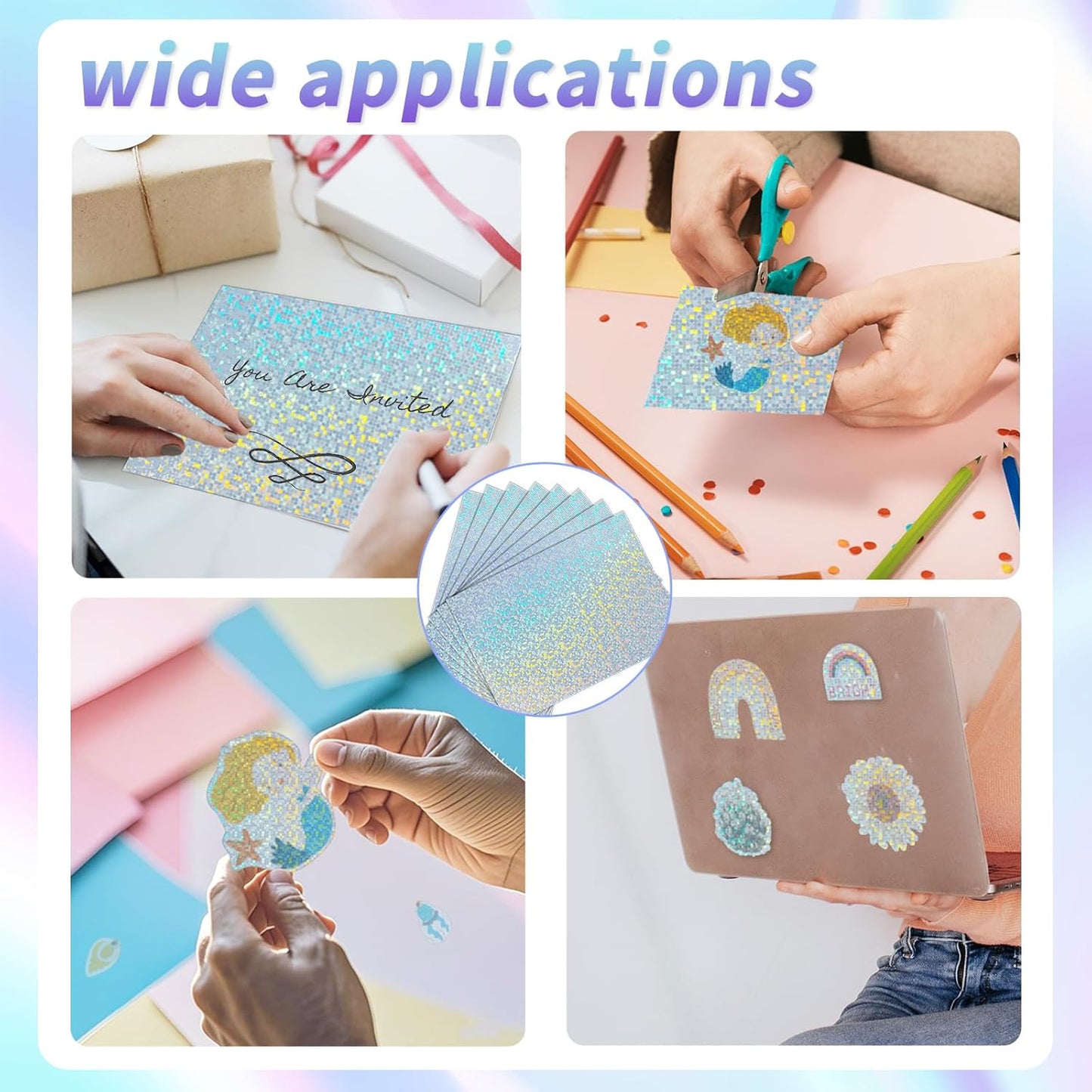 20 Sheets Printable Holographic Sticker Paper,11 x 8.5 Inches Printable Waterproof Paper Rainbow Vinyl Sticker Paper for Inkjet or Laser Printer(Laser bubble pattern)