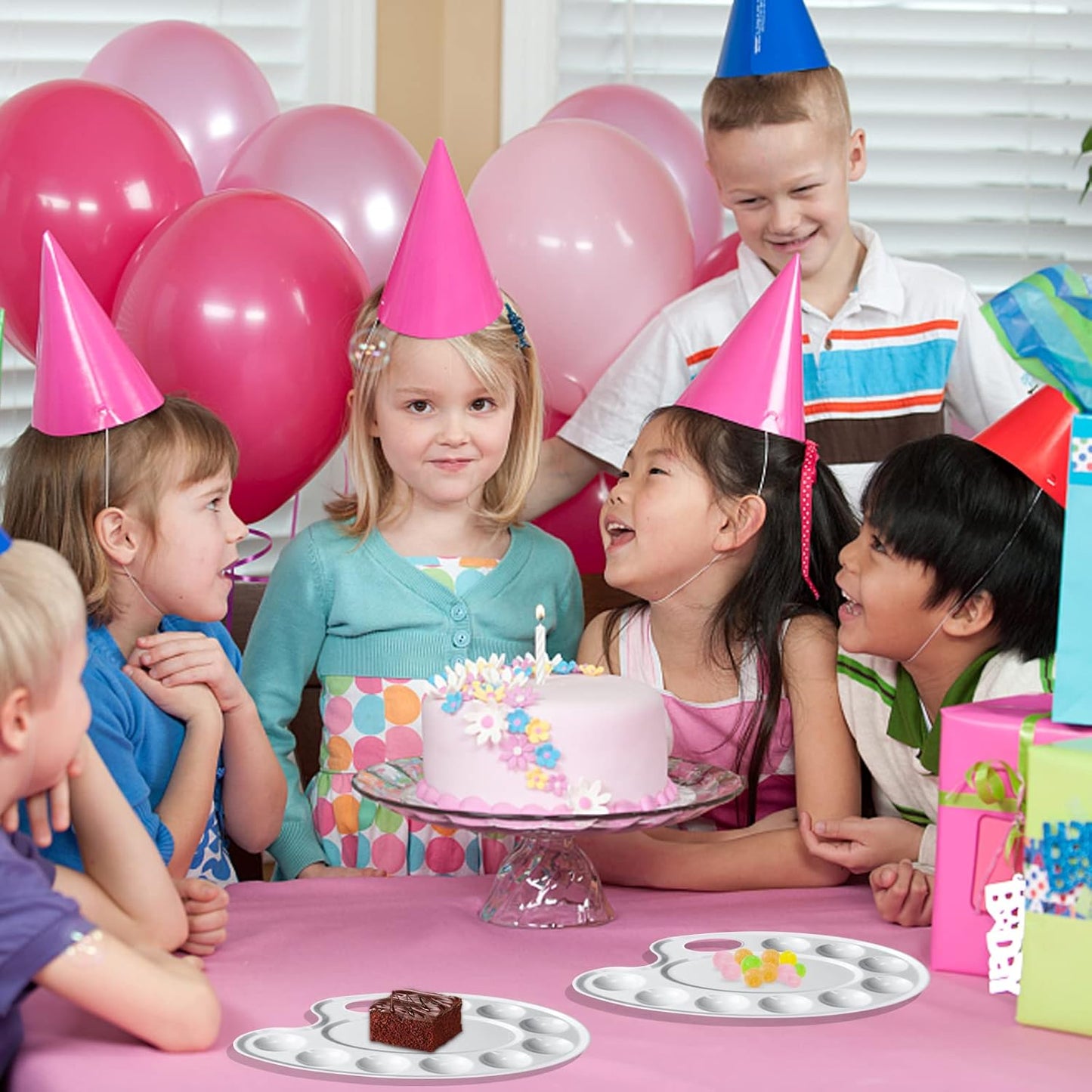 Hulameda Upgrade 4 Pack Paint Tray Palettes with Thumb Hole,Plastic Paint Pallets for Kids or Students to Craft DIY Painting or Have a Birthday Painting Party