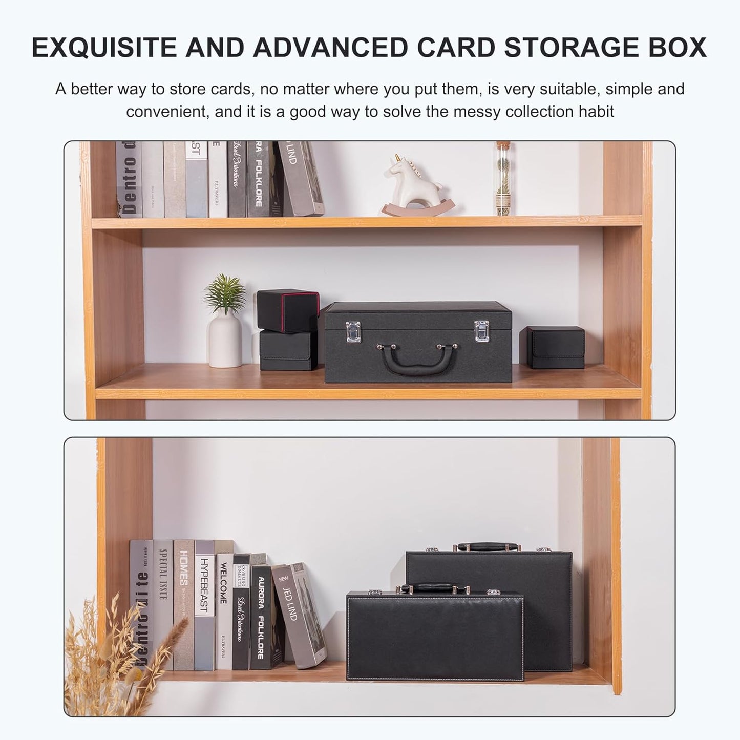 Card Storage Box for Trading Cards,3300+ Card Deck Case for Trading Cards,Leather Closure Commander Card Storage Box,Protectors Fit for YuGiOh, MTG and Sport Cards. (Black, 3300+)