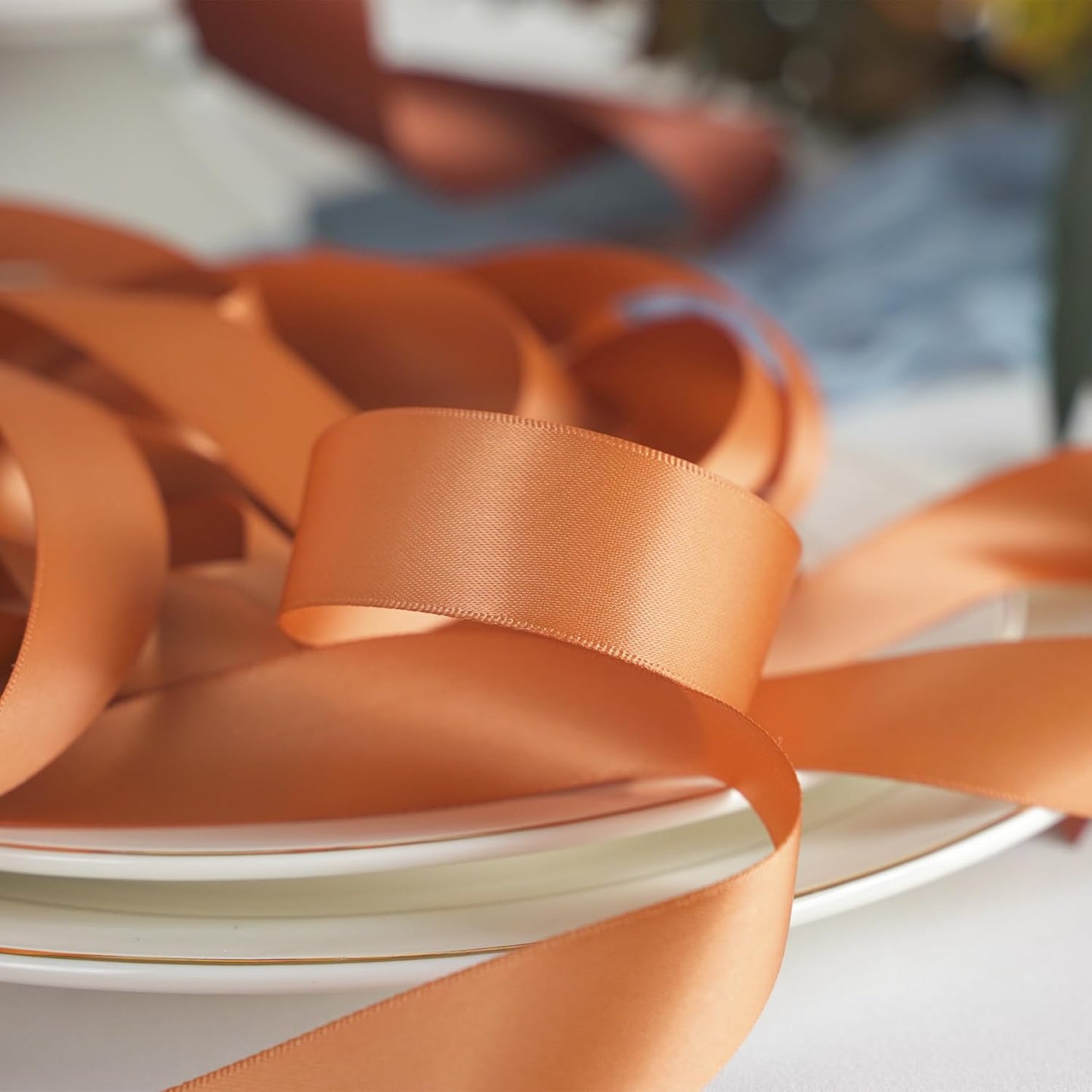 HUIHUANG Terracotta Satin Ribbon 1 Double-Faced Satin Ribbon 50 Yards Terracotta Silk Wedding Ribbon for Gift Wrapping, Flower Bouquet, Invitations, Holiday Decor, Hairs, Bows Making