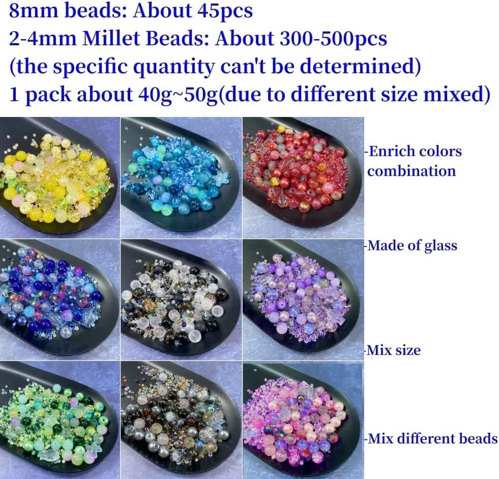 Assorted Glass Resin Beads Multi Size Colors Smooth Cracked Gravel Millet Spacer Beads for Bracelets Necklace Earring DIY Jewelry Making Craft(Xizi Green Series)