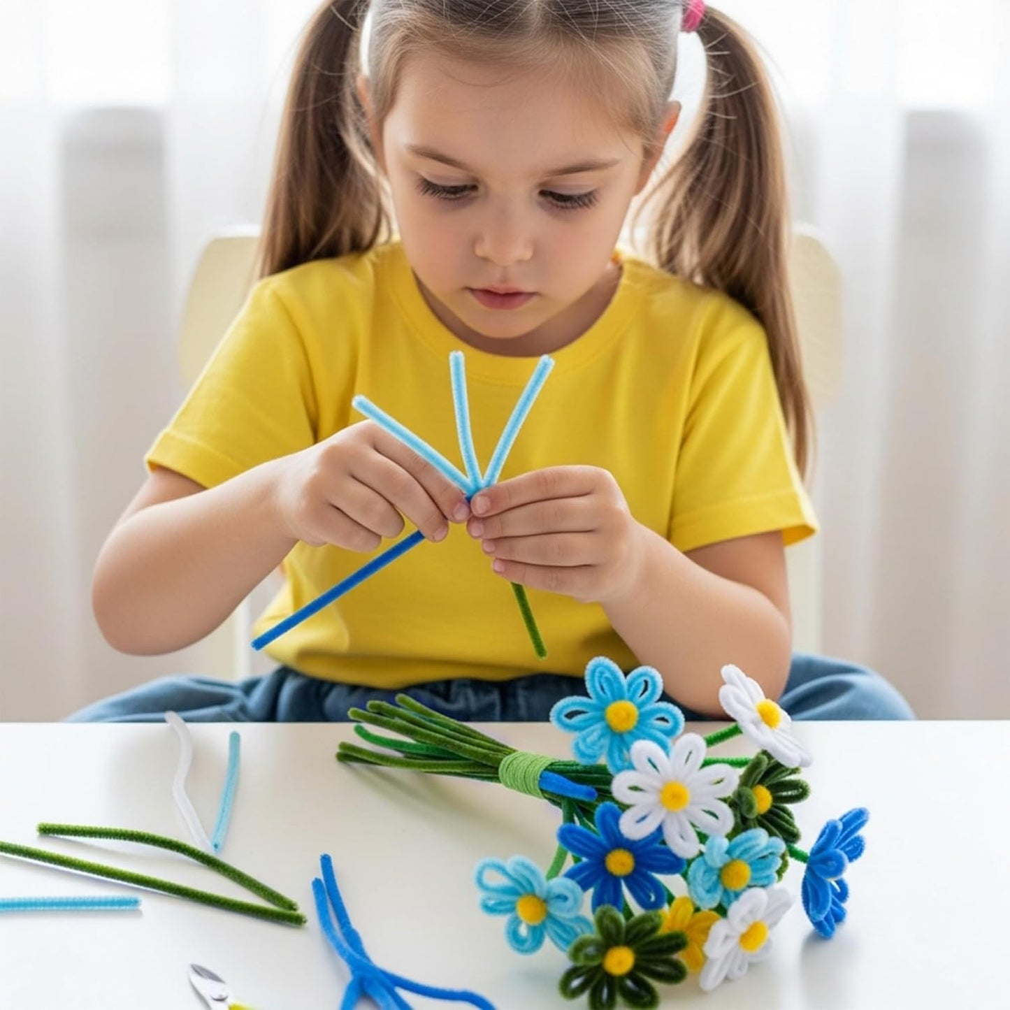 Caydo 500 Pieces Blue Flowers Pipe Cleaners, Chenille Stems, Pipe Cleaner Crafts for DIY Art and Craft Projects Creative Gift Party Decorations