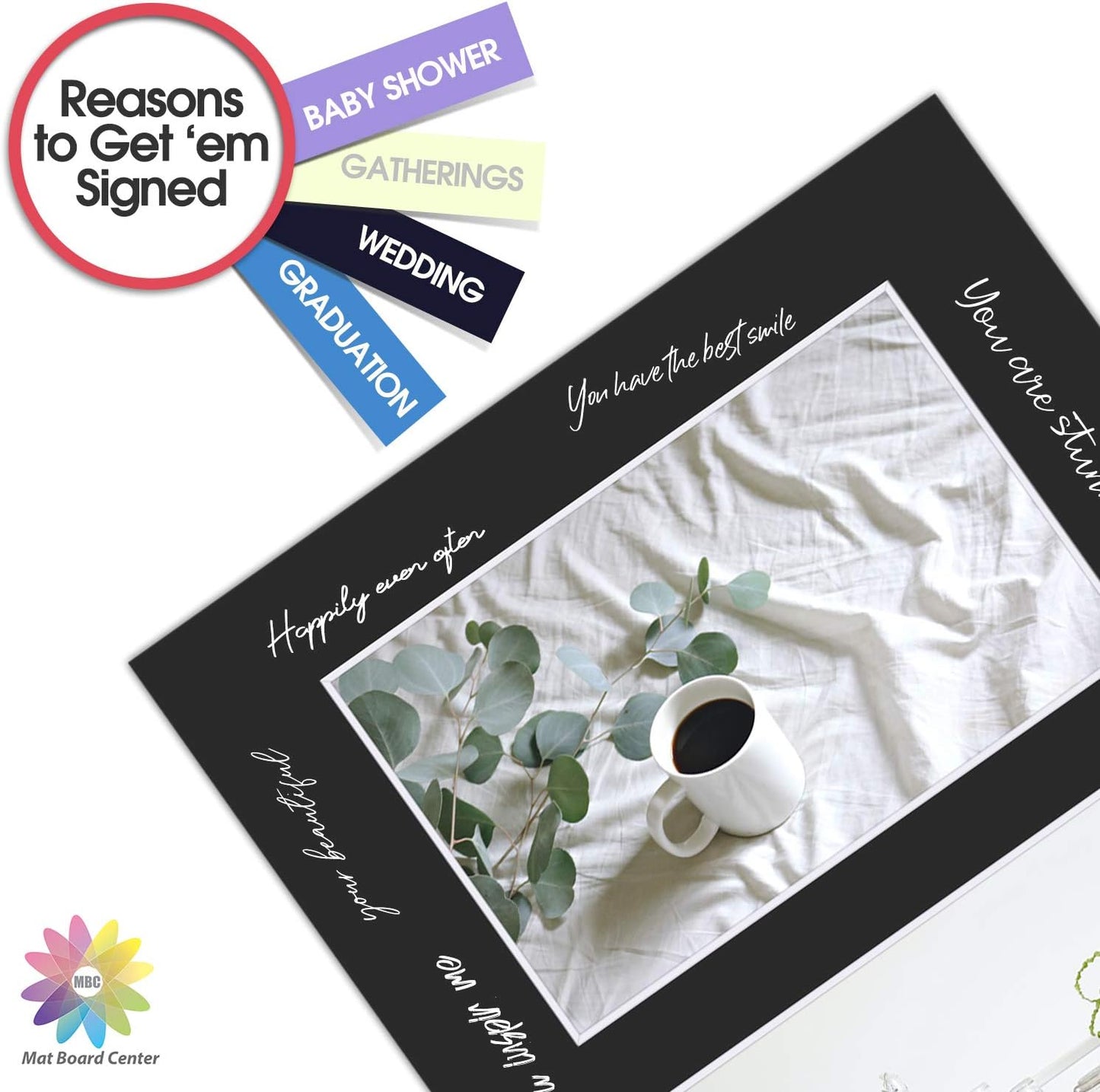 Mat Board Center, Pack of 10, Photo Picture Mats - Acid Free, 4-ply Thickness, White Core - for Pictures, Photos, Framing (8x10 for 2-4x6 Black)