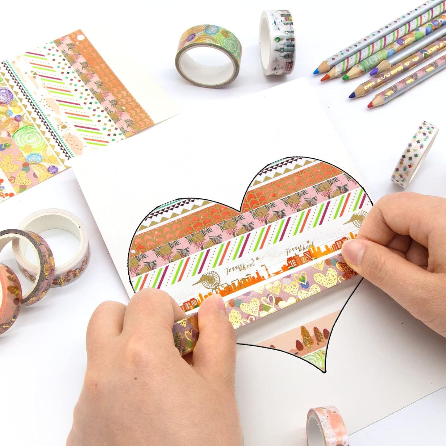 MPOPUUL Gold Foil Washi Tape Set 12 Rolls - Blooming Masking Tape, Decorative Tape for Bullet Journals Supplies, Gift Wrapping, DIY Crafts, Scrapbooking, Planners