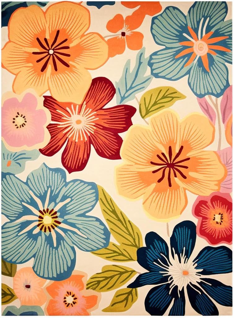 Handmade Wool Floral Area Rug for Living Room | Elegant Flower Garden Design, Soft, Thick and Durable | Bedroom, Dining Room & Home Decor Carpet (8' x 11', Floral J)