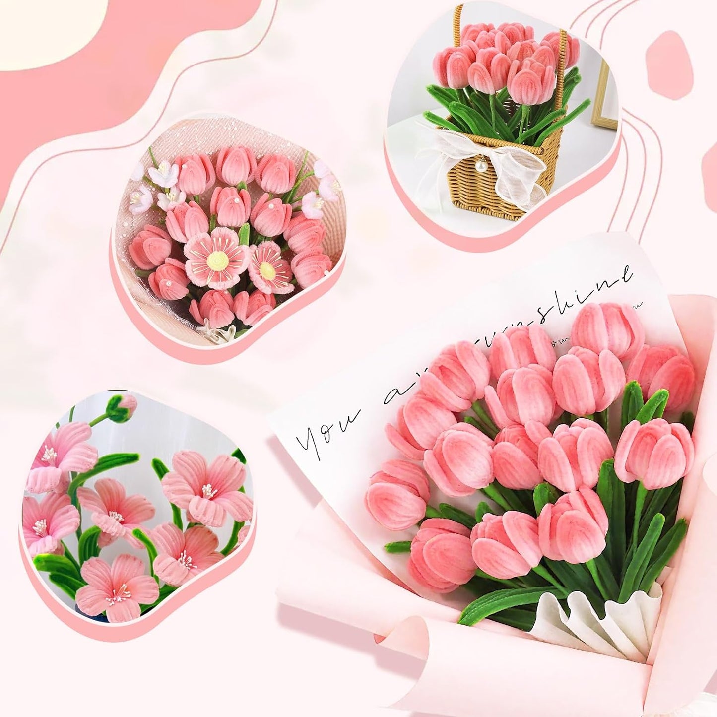 FACIACC 600PCS Pipe Cleaners Craft, 6 Assorted Colors Chenille Stems for DIY Bouquet Christmas Gift Party Decor (Pink)