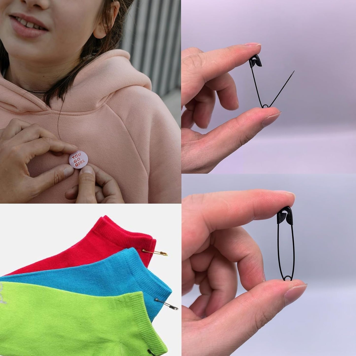 600PCS Safety Pins, 1.5 inch Small Safety Pins, Rust-Resistant Nickel Plated Steel, Sharp Edge Safety Pin for Clothes, Sewing, 38mm Decorative Safety Pins Assorted (Black)