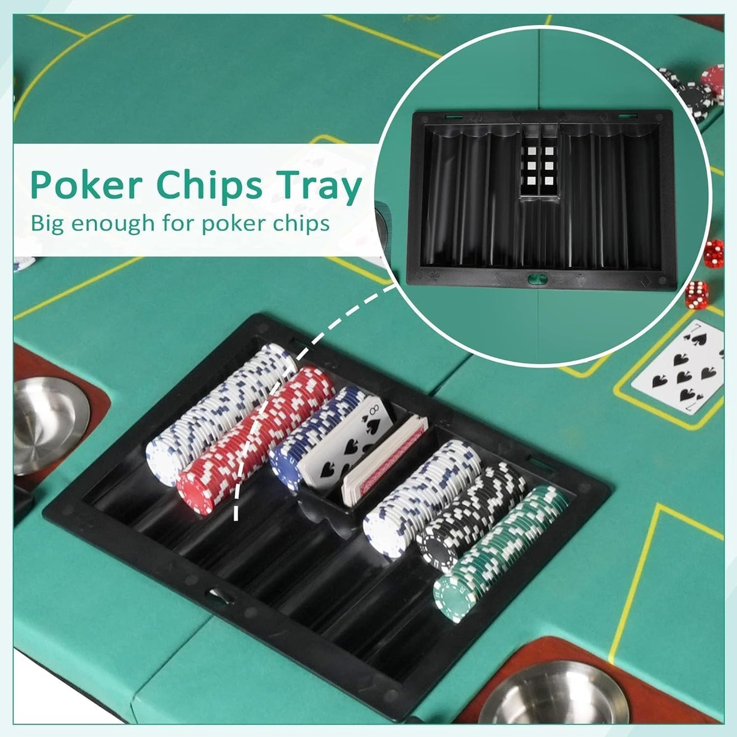 Upgrade 84" Folding Poker Table, 10 Players Oval Card Table with Stainless Steel Cup Holders and Padded Rails, Casino Leisure Felt Surface Texas Hold 'em Poker Table, Green