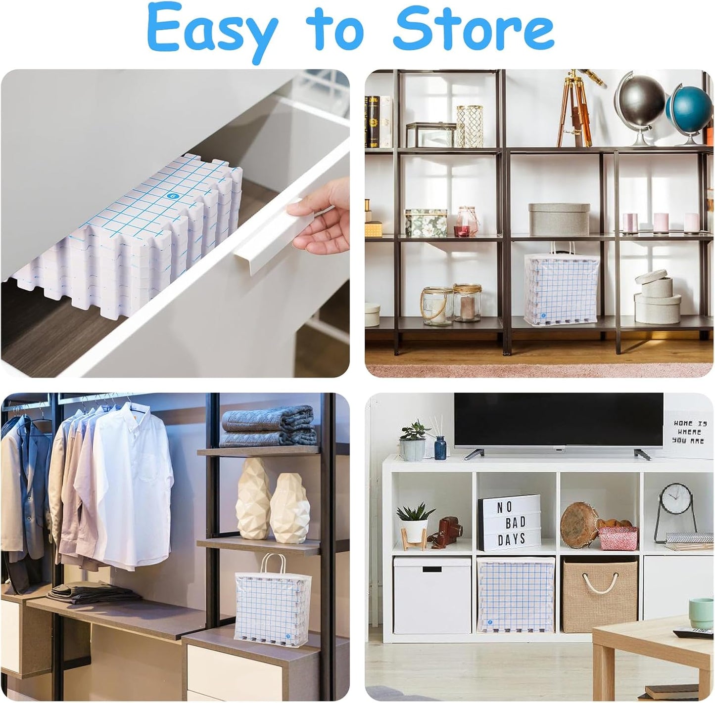 MEVOME Blocking Mats for Knitting with 20pcs Knitting Blockers 200 T-pins 104 Locking Stitch Markers, Extra Thick Block Boards with Grids Storage Bag for Needlepoint Crochet - Pack of 9 (White)