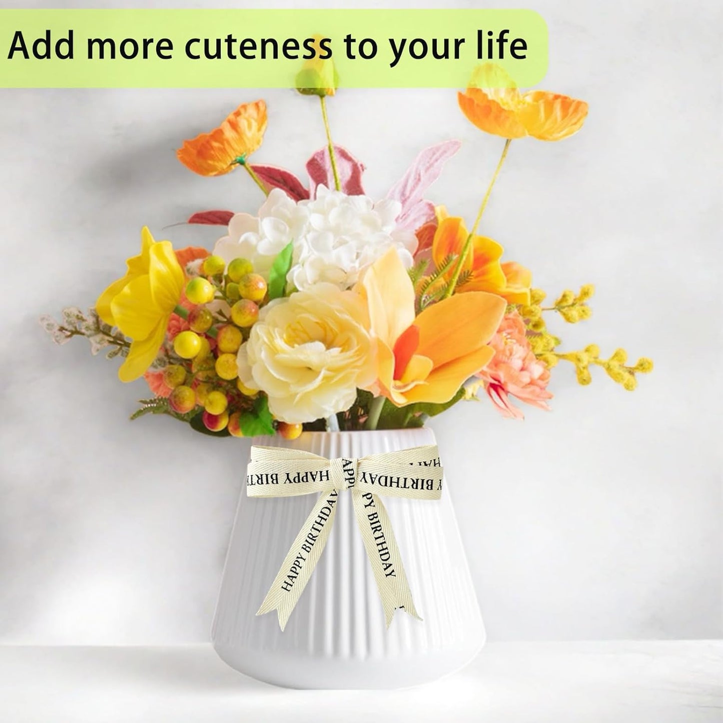 Cotton Herringbone Ribbon - Natural Twill Tape for Custom Gift Wrapping & DIY Crafts-5/8 Inch x 15 Yards - Happy Birthday Printed Phrase