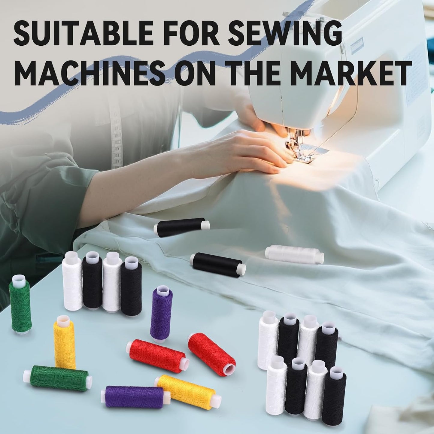 Bupete 2 Rolls Black Thread for Sewing, 200 Yards Each Roll Sewing Thread, Polyester Threads for Sewing Machine Embroidery Hand Stitching