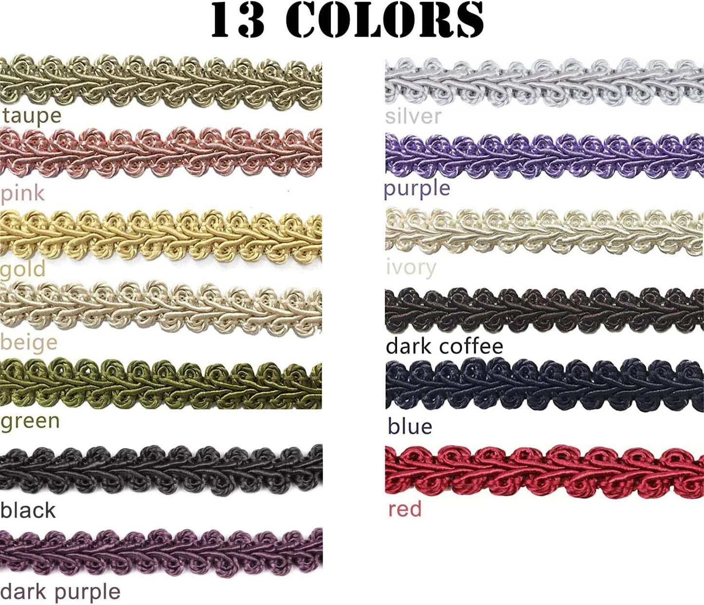 BEL AVENIR Braid Trim 1/2 inch 13.6 Yards French Gimp Basic Sewing Polyester DIY Crafts Costume Home Decorative (Dark Coffee)