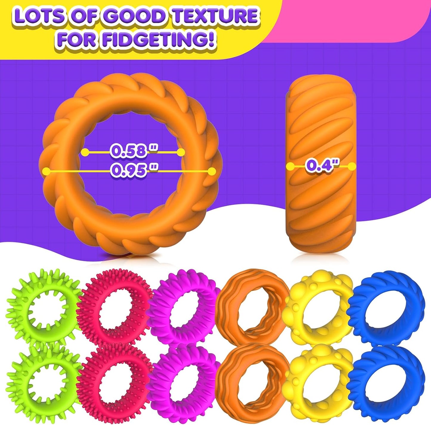 Fidget Toys Sensory Rings for Kids: Fidget Ring 18 Pack - Sensory Toys for Kids with Autism - Quiet Anxiety Fidgets Bulk for Classroom Prize - Stocking Stuffers