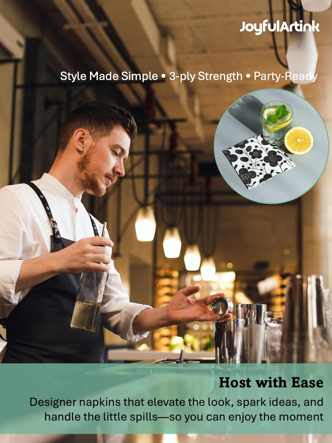 80 pack Designer Cocktail Beverage Napkins, 3-Ply 5x5-inches Disposable Decorative Fall Winter Guest Floral Black White Flower Napkin for Wedding Birthday Anniversary Party Baby Shower