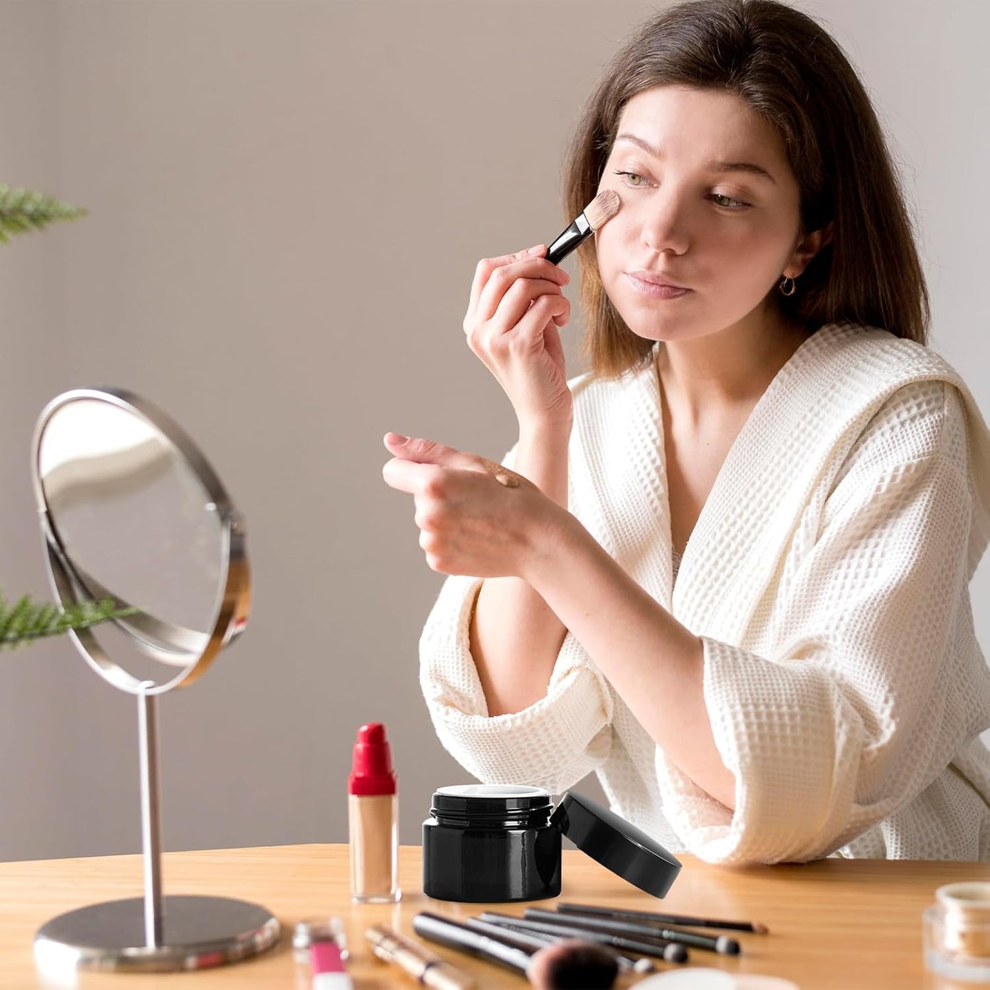 Amber Glass Jars with lids, 24 Pack 1oz Empty Cosmetic Jars, Refillable Airtight Wide Mouth Container for DIY, Sample, Cream, Lotion, Candle Making, Powder, Cosmetic