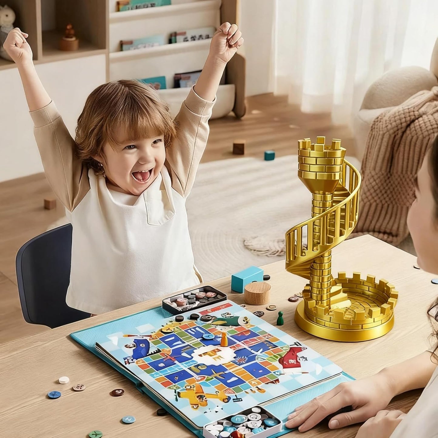 Castle Dice Tower with Tray, Dice Rolling Tower and Tray for Dungeons and Dragons for Board Game, Sci-Fi, War, Crime Theme Tabletop Games(Gold)