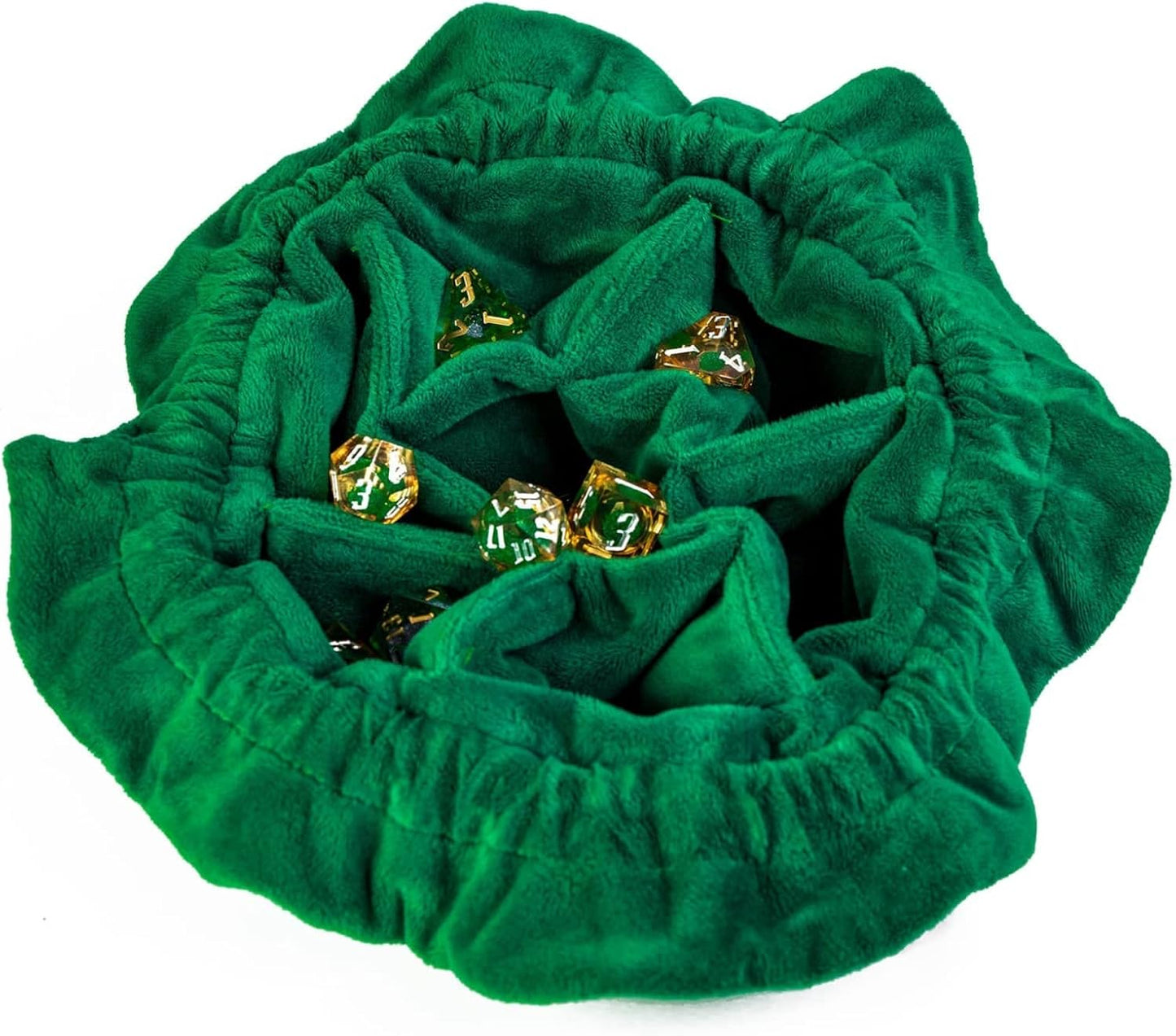Large Dice Bags D&D with Pockets Green Storage Bag D20 Logo for DND RPG Game Dices (with 1lb Random DND Dice)