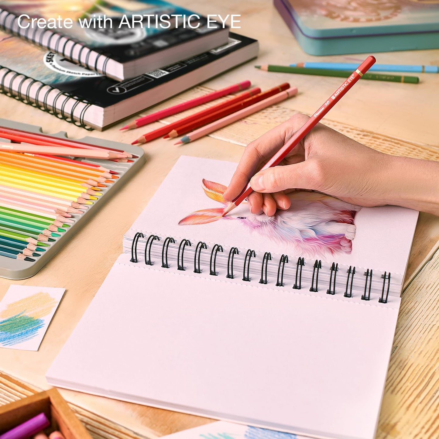 ARTISTIC EYE 5.5X8.5” Premium Sketch Book Set, Pack of 3 (300 Sheets), 68lb (100gsm), Spiral Bound, Acid-Free Drawing Paper, Perfect for Most Dry Media, Ideal for Beginners & Professionals (Set of 3)