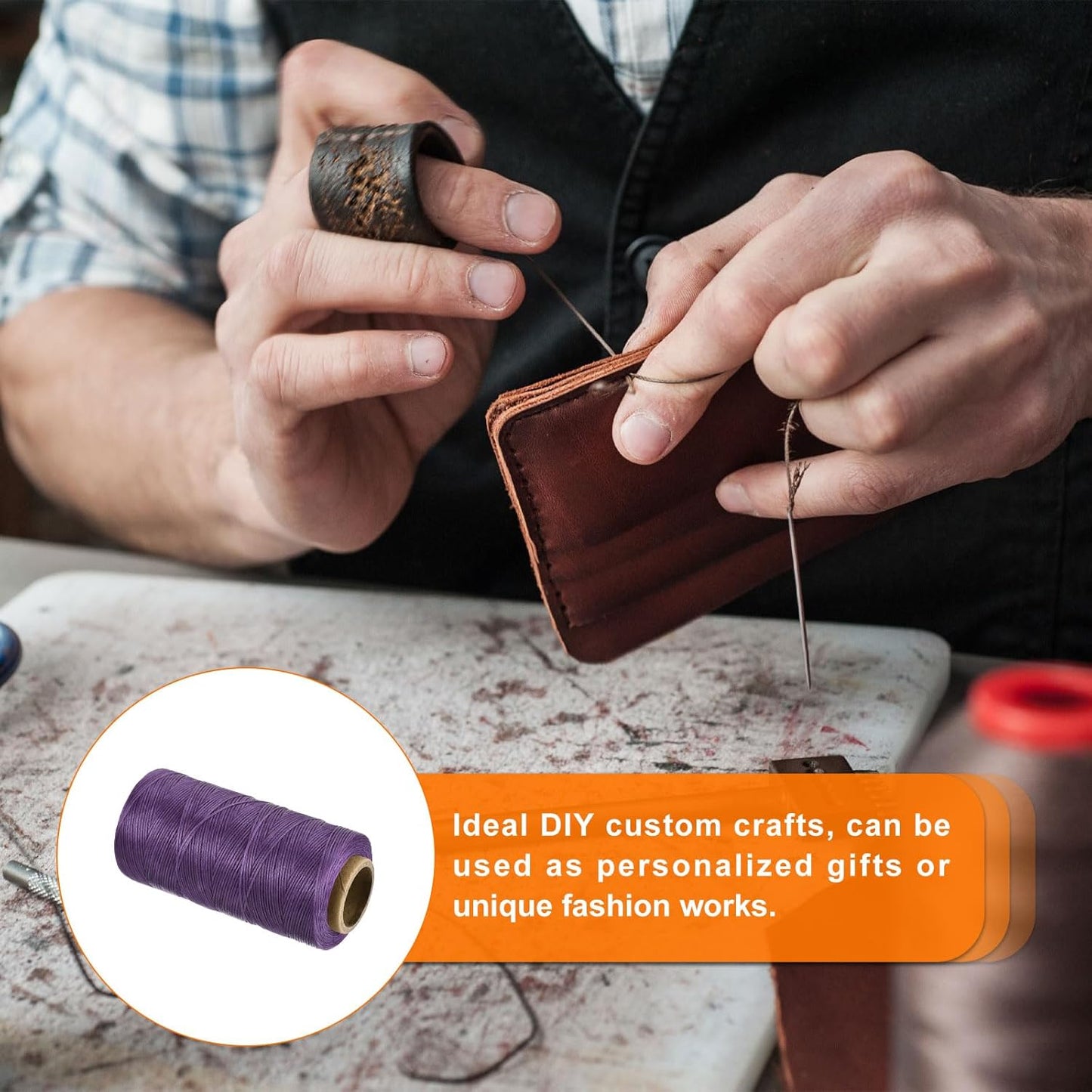 MECCANIXITY Waxed Thread,197 Yard 1mm 210D Flat Wax Thread Polyester Waxed String for Leather Sewing Hand Weaving Book Binding Home Decoration,Deep Purple