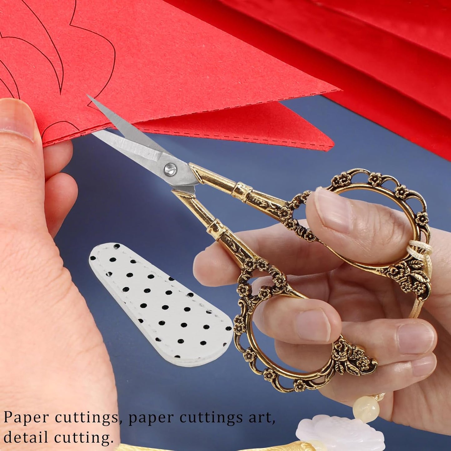 BIHRTC 4.5Inch Embroidery Stainless Steel Scissors with Leather Cover Tassel DIY Tools Dressmaker Small Shears Precision for Crafting Thread Cutting Sewing DIY Artwork Housework