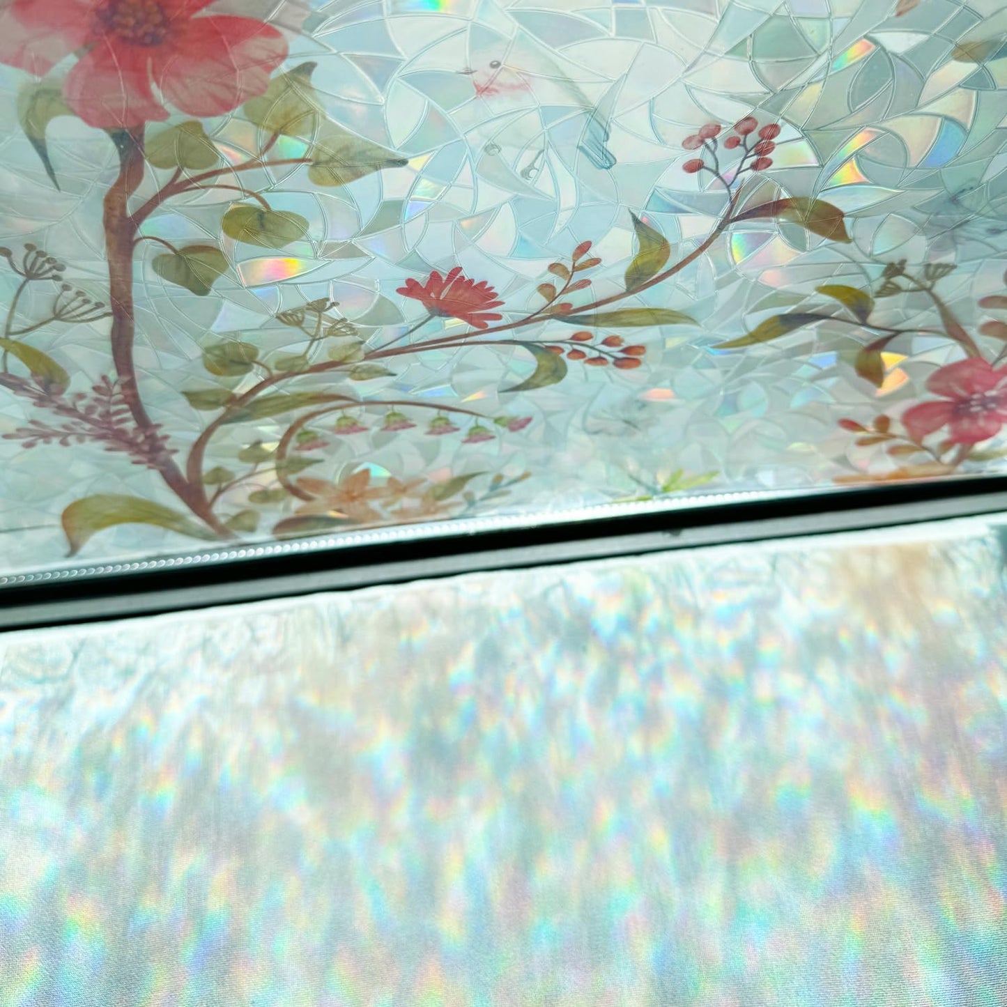 Stained Glass Window Film Static Cling Door Privacy Film Decorative Flowers Red Leaves Window Decals Stickers Heat Control Anti UV for Home and Office,45.2x157 in.