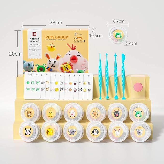 Air Dry Clay for Kids - Modeling Clay Kits, Ultra Light & Soft, Safe & Non-Toxic, 12 Boxes DIY Model Magic Clay 48 Colors with Sculpting Tools und Tutorials, Creative Art Crafts Toys Gifts Boys Girls