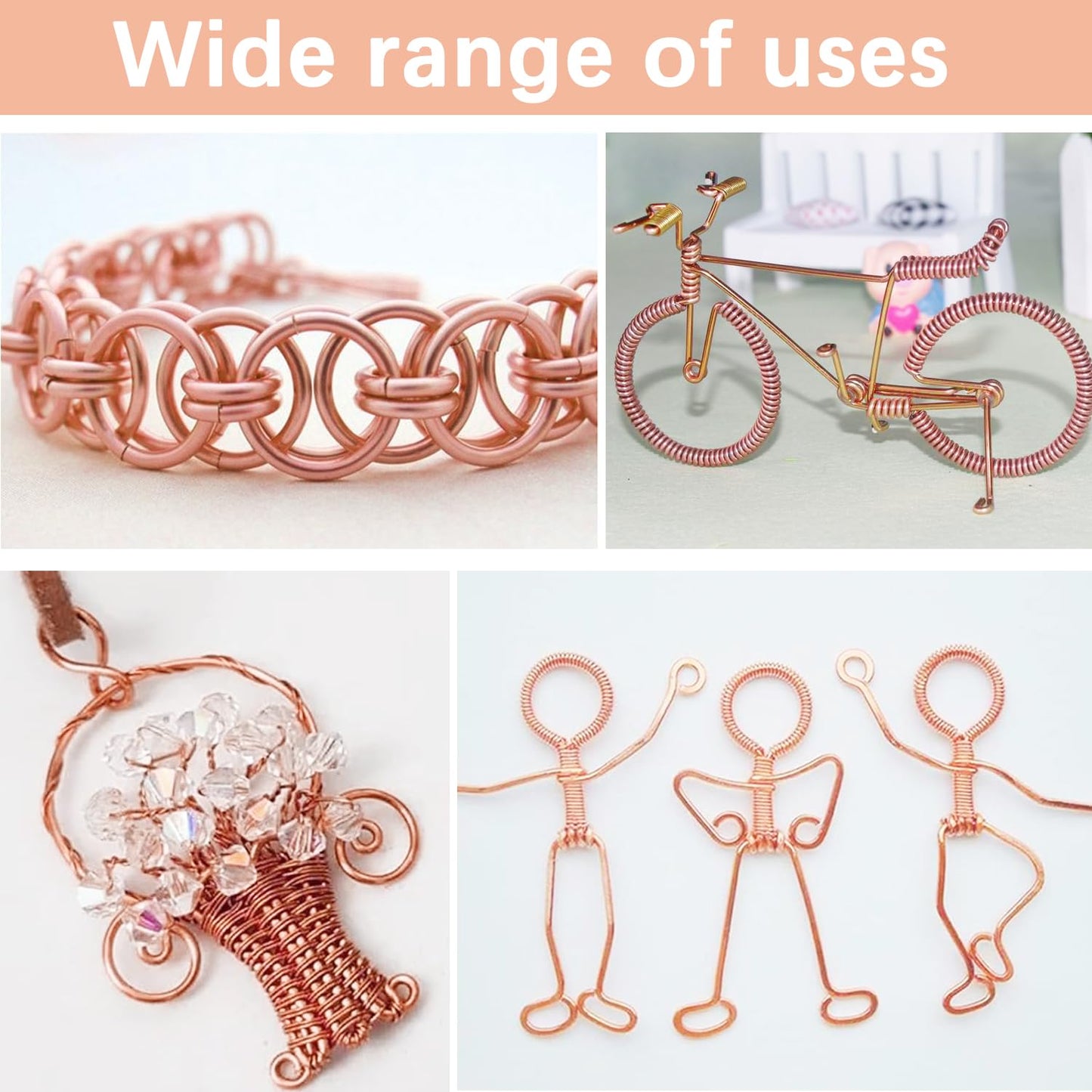 12 Gauge Aluminum Craft Wire, 2mm×30Yards Bendable Metal Craft Wire for Bonsai Plant Stand, Doll Skeletons, Wire Sculpture, Jewelry Making and Home Decorations (Copper)