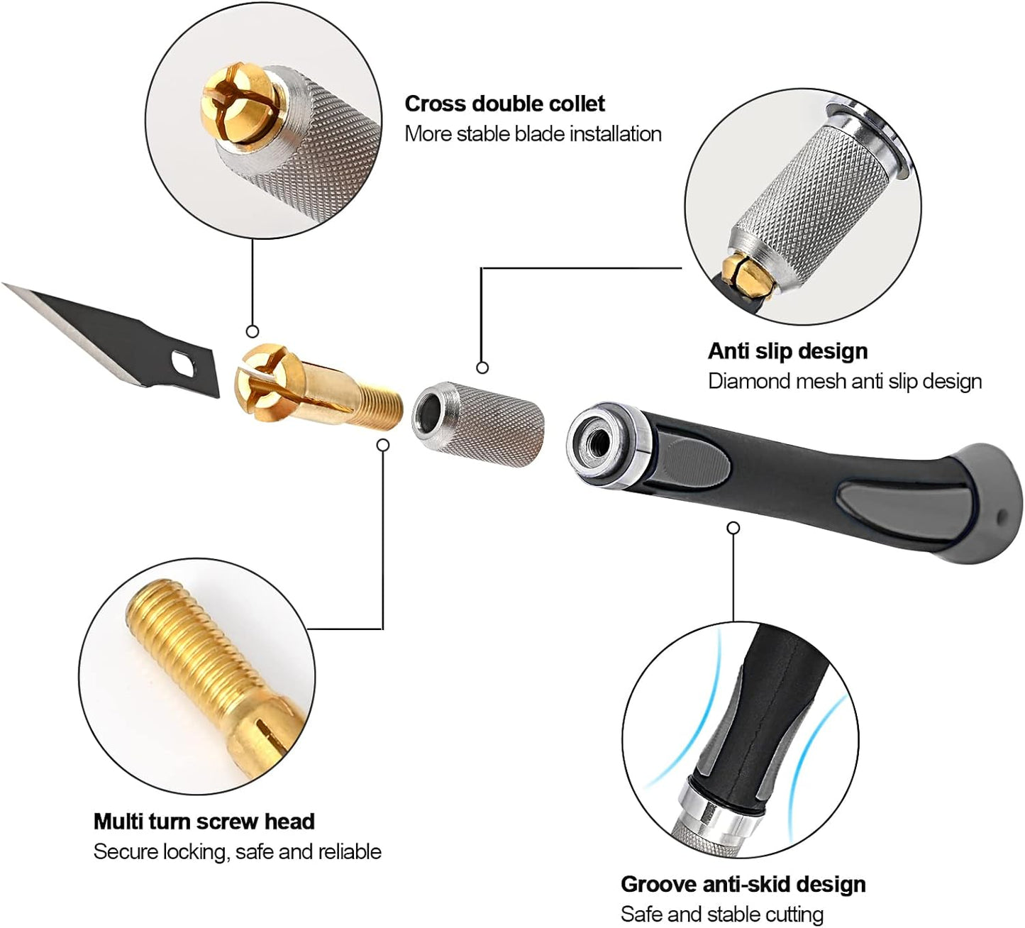 EHDIS Precision Hobby Knife Set Utility Craft Knife Kit with 10PCS Blades for Art, Working-Stencil, Scoring, Scrapbooking, Architecture Modeling, Crafting-Grey