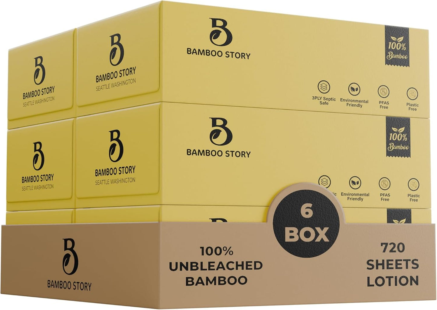 Bamboo Lotion Facial Tissue, Unbleached, PFAs Free, 6 Box 3PLY & 720 Sheets, FSC Certified, Eco Friendly, Biodegradable, Chemical Free, Plastic Free, BPA Free, Facial Tissue (6)