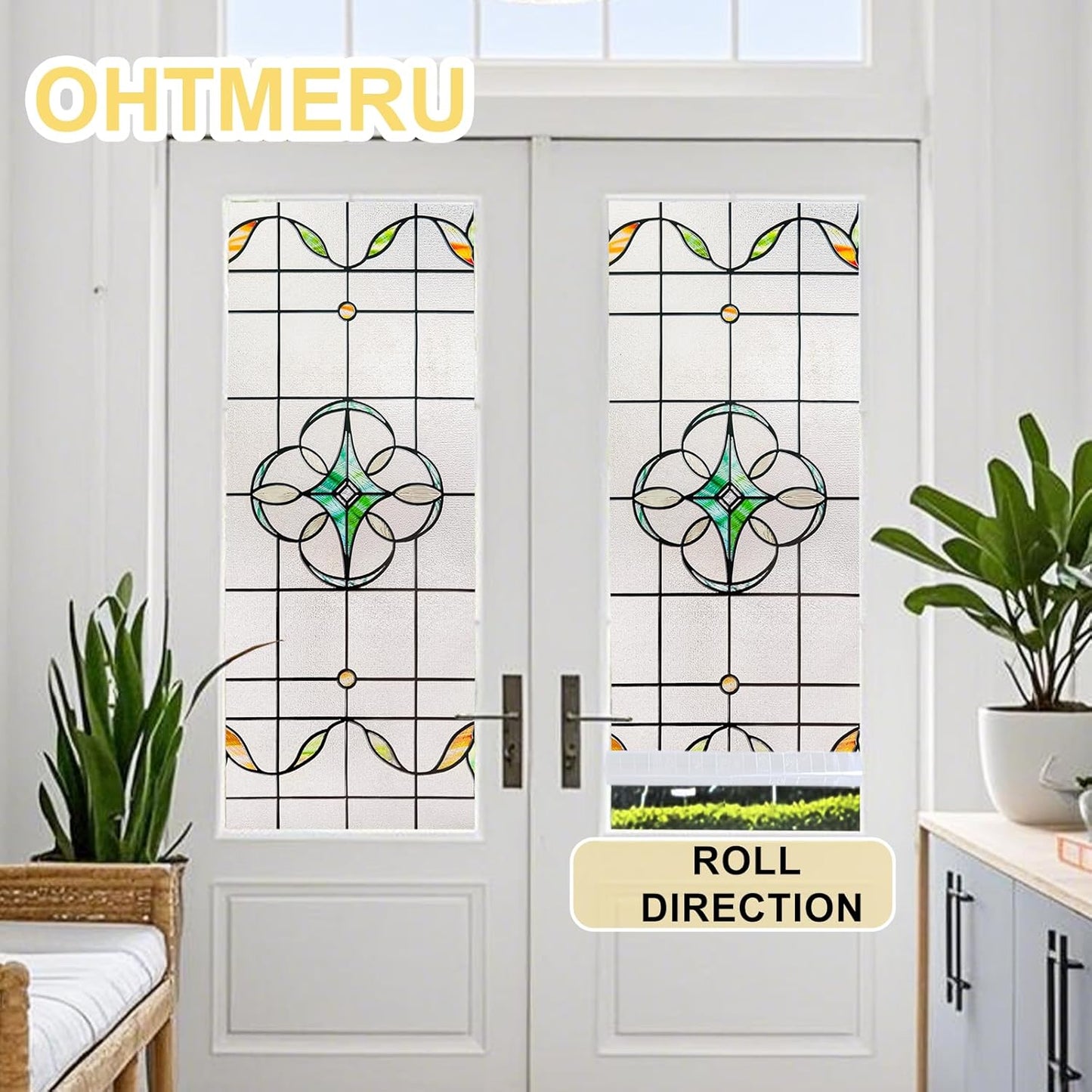 3D Stained Glass Window Privacy Film, Heat Control UV Blocking Static Cling Decorative Window Film for Bathroom,Front Door,Home Non Adhesive,35.4 x 78.7 inches Verdant Whispers