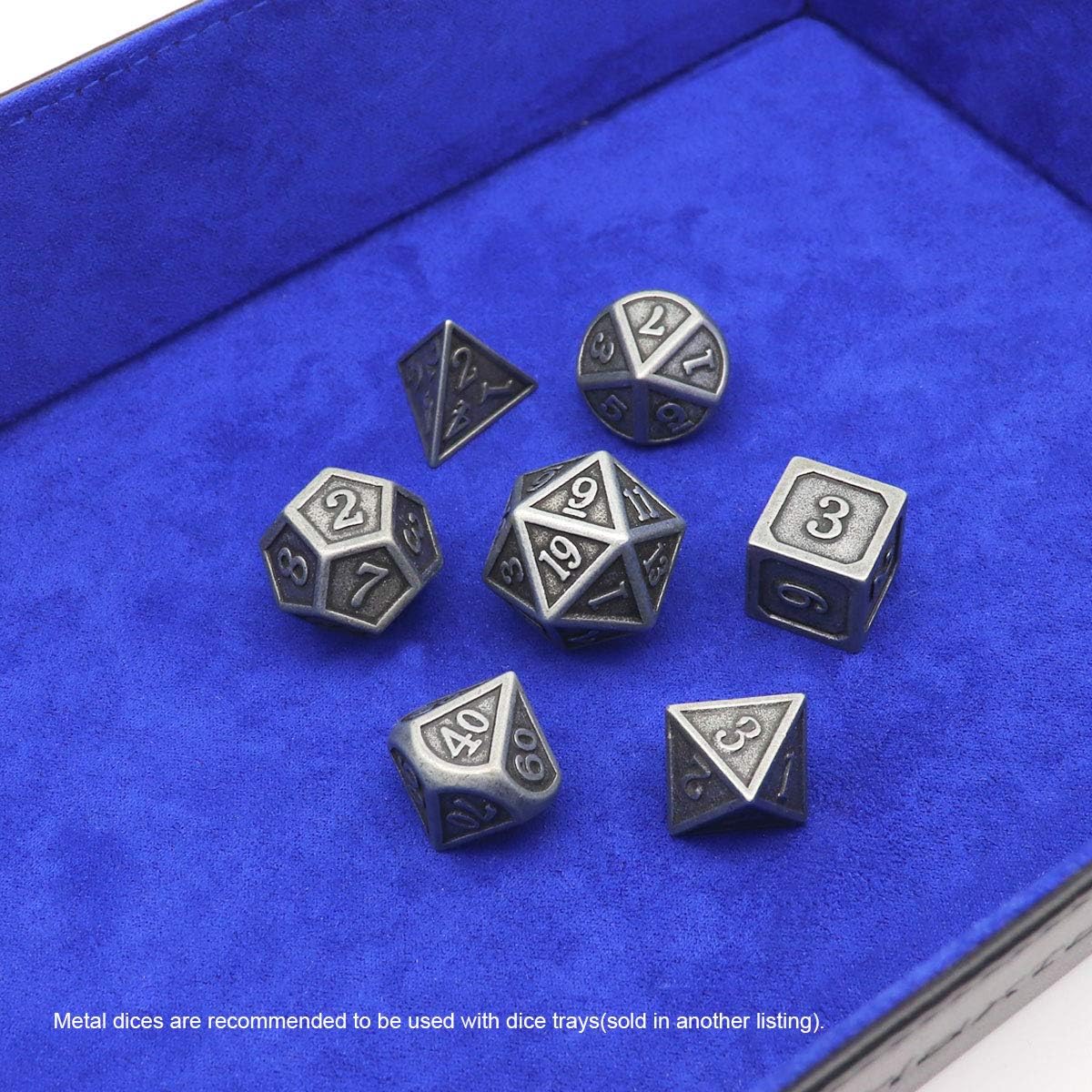 Haxtec Antique Iron Metal DND Dice Set Silver D&D Polyhedral Dice W/PU Leather Dice Bag Compatible with Dungeons and Dragons Gift TTRPG