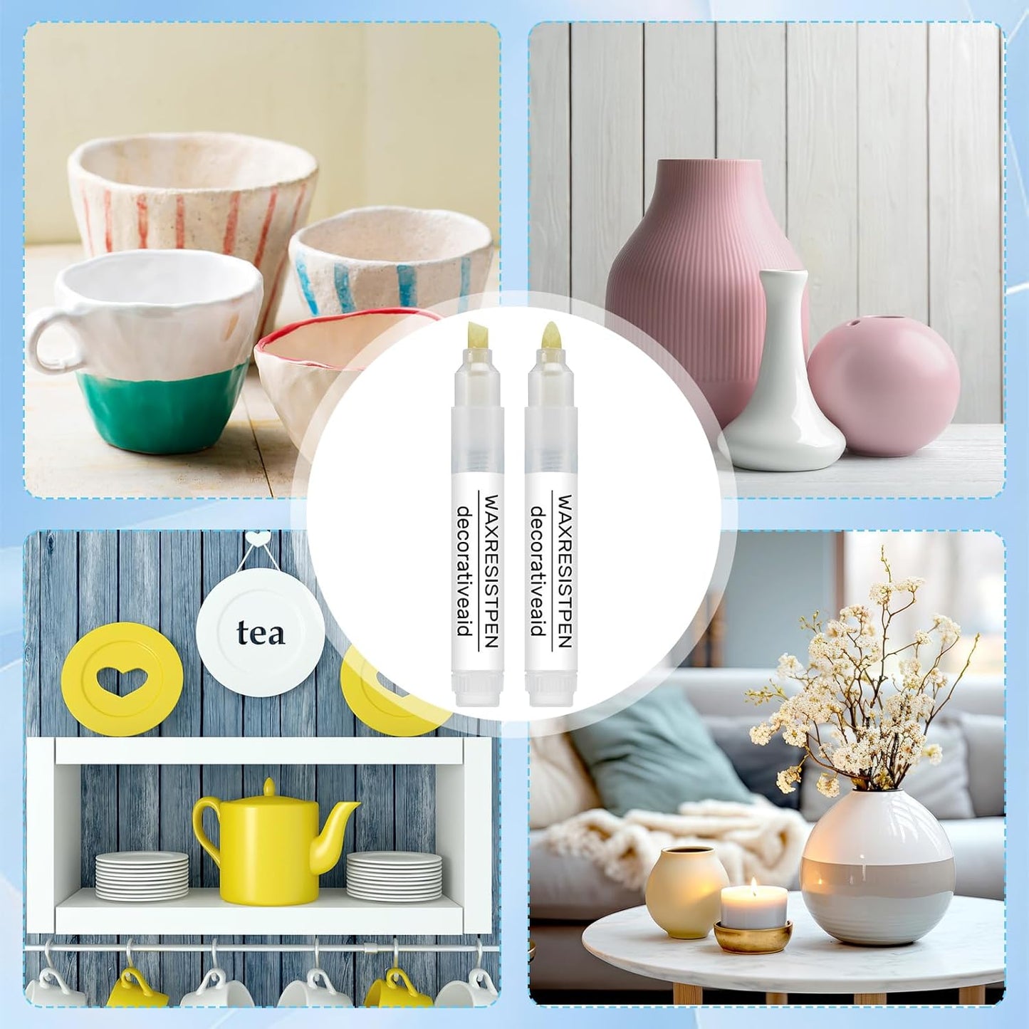 Marspark 2 Set Wax Resist Pens for Pottery Glaze Refillable Ceramic Pens for Decorating Under Pottery Bisque Not Contain Wax