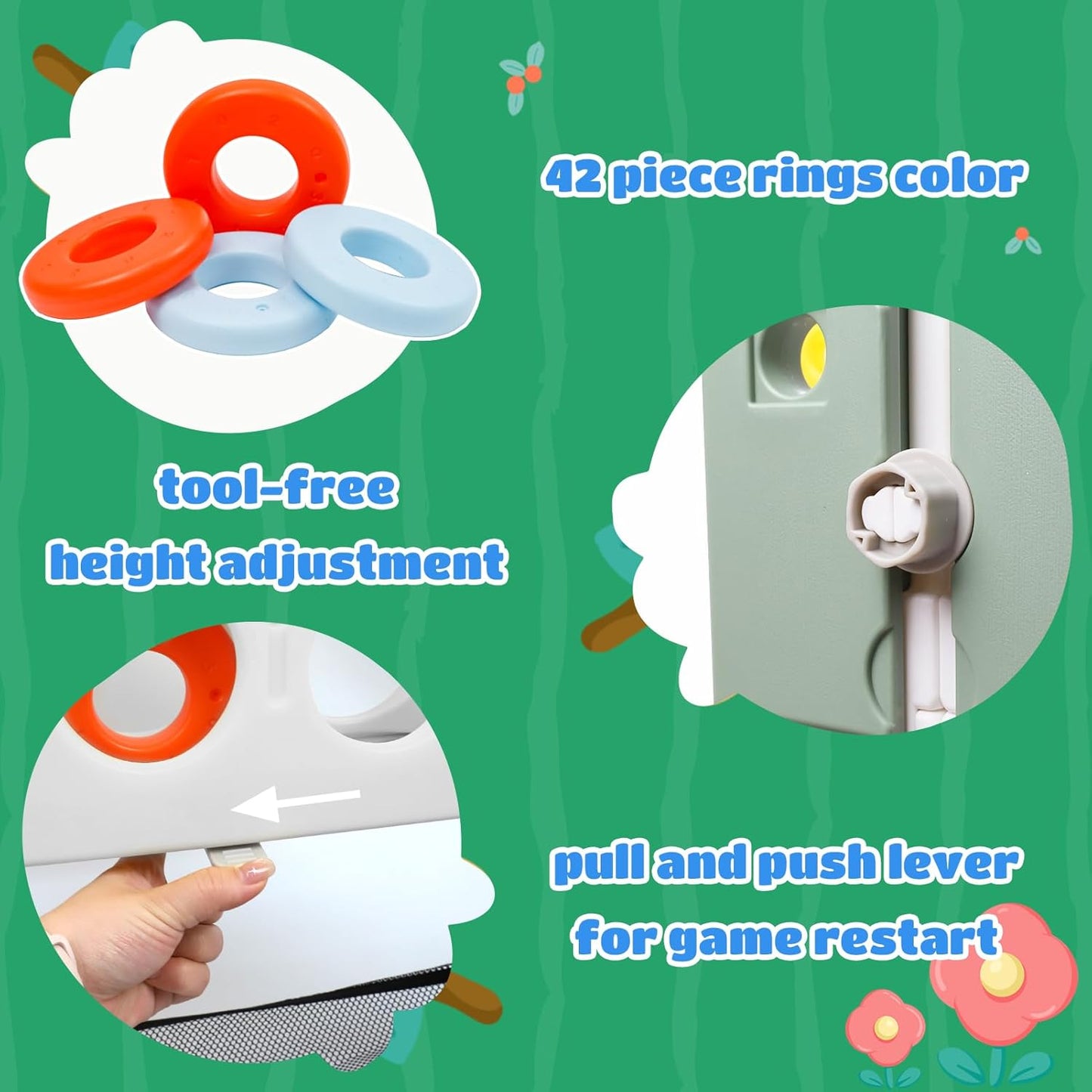 Ancaixin Giant 4 in-A-Row Connect Game Set, Adjustable Height Jumbo Yard Game with Basketball Hoop, Golf, Mesh Pocket & Ring Toss, Indoor Outdoor Family Backyard Party Game for Kids and Adults, White