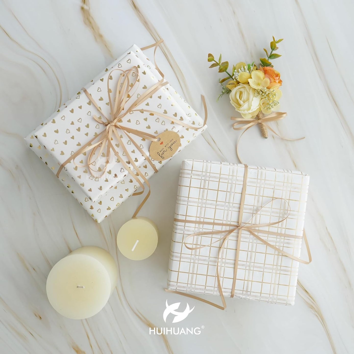 HUIHUANG Champagne Satin Ribbon 1/8 inch x Continuous 100 Yards Roll Tan Color Double Face Ribbon for Crafts, Wedding Invitation Card, Gift Wrapping, Christmas Ornaments, Gift Tag