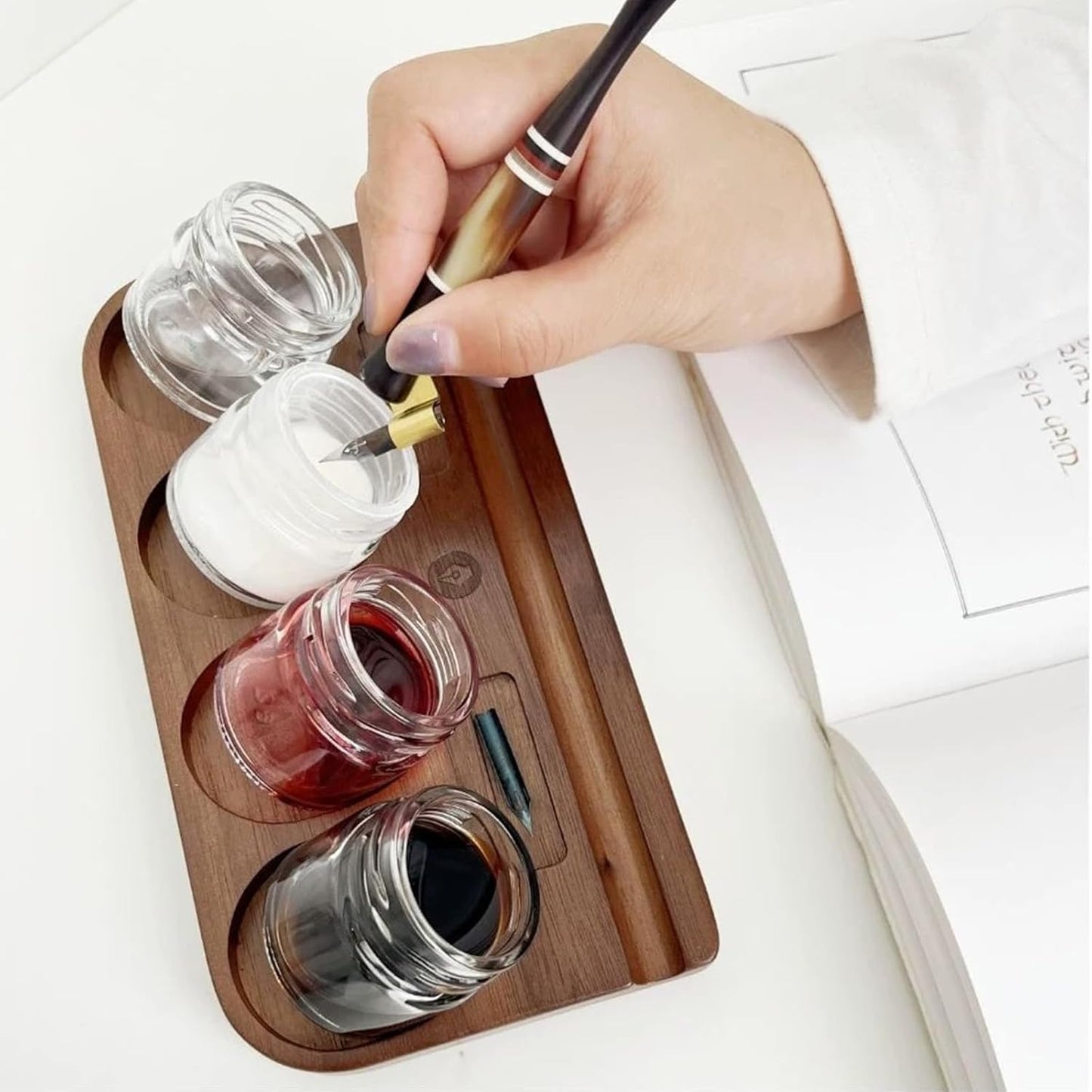 10Pcs Mini Glass Inkwell Ink Bottle Containers with Screw Lids for Calligraphy Oblique Nib Holder Stand Empty Dip Pen Ink Well Jars Desktop Decoration School Gifts(25ml)