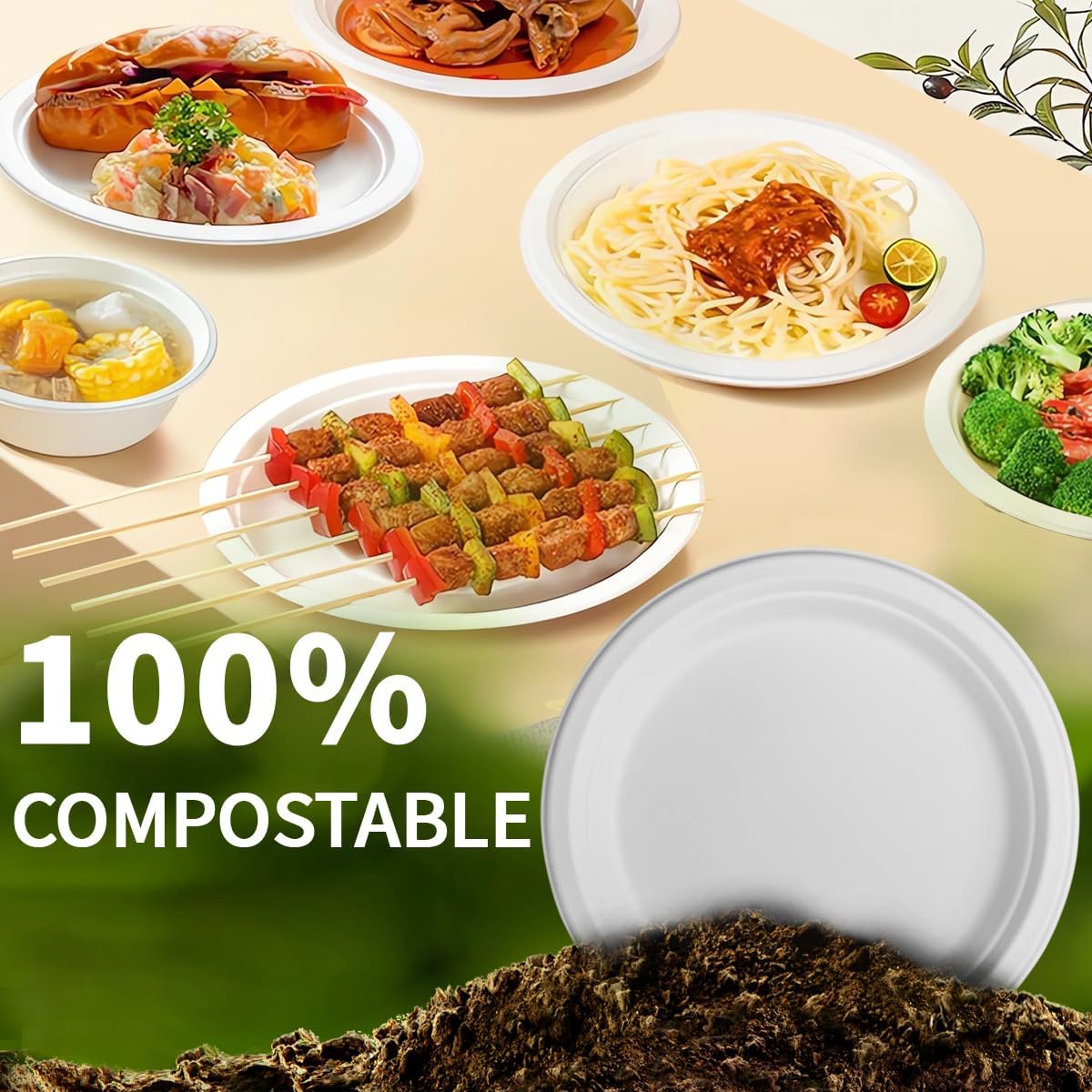 Heavy Duty Paper Plates 10 inch (Round-150 Count) Large White Disposable Dinner Plates Bulk for Everyday Meals, Picnic, BBQ and Gathering, Leak Proof/Microwave-Safe/Sturdy/Cut Resistant