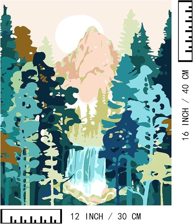 BAISITE Paint by Numbers Kit for Adults Beginners,12" Wx16 L 2 Pack Canvas for Painting Kits for Adults in Colorful Box-Sunrise Mountains Waterful 7172