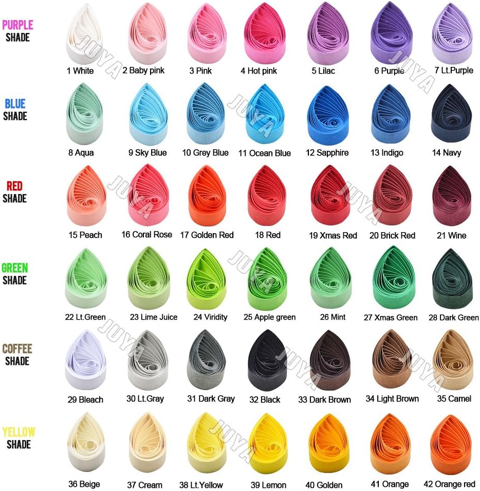JUYA Single Color Paper Quilling Strips Set 42 Colors 100 Strips per Pack 2/3/5/7/10 mm Width Available 42 colors, width 7 mm (0.28 in)