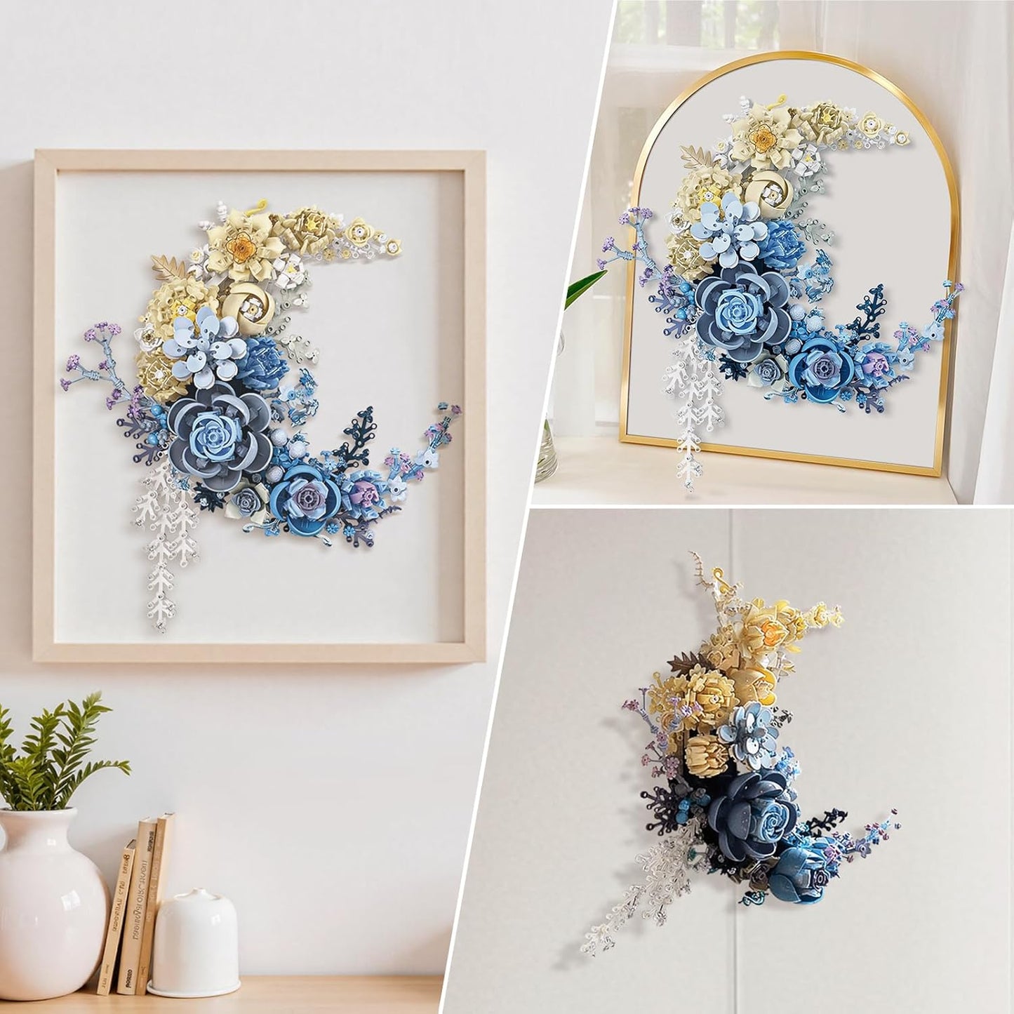 Blue Moon Flower Building Set, Botanical Collection Crescent-Shaped Artificial Flowers Building Blocks Kit Compatible with Lego for Adults Home Décor Wall Art Decoration