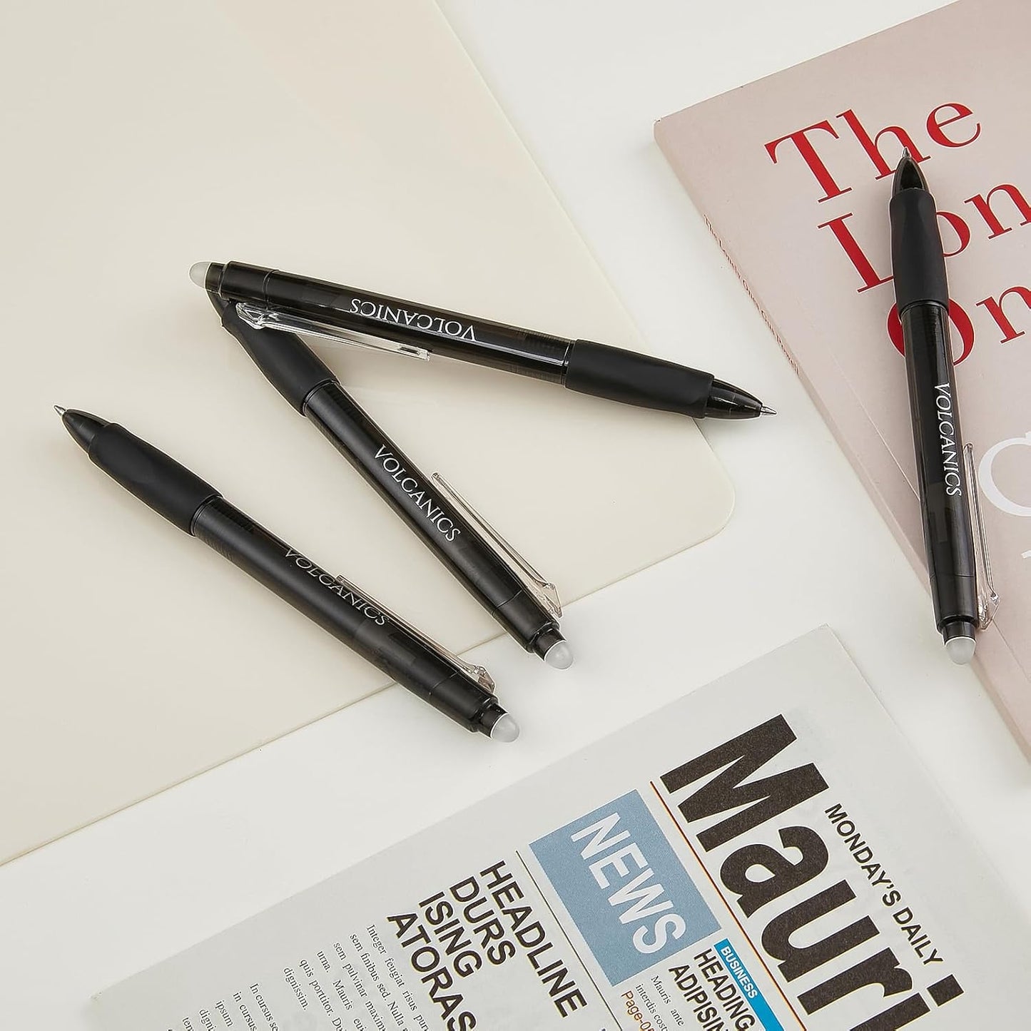 Volcanics Retractable Clicker Erasable Gel Pens - 0.7mm Ball Point, Heat Erase with Built-in Eraser, 12 Pack Black and Blue