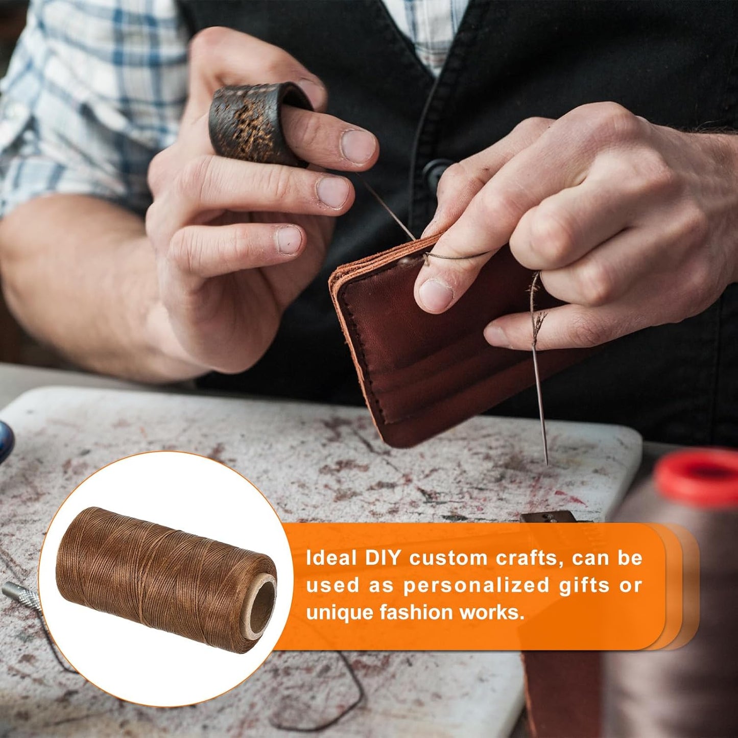 MECCANIXITY Waxed Thread,284 Yard 0.8mm 150D Flat Wax Thread Polyester Waxed String for Leather Sewing Hand Weaving Book Binding Home Decoration, Dark Brown