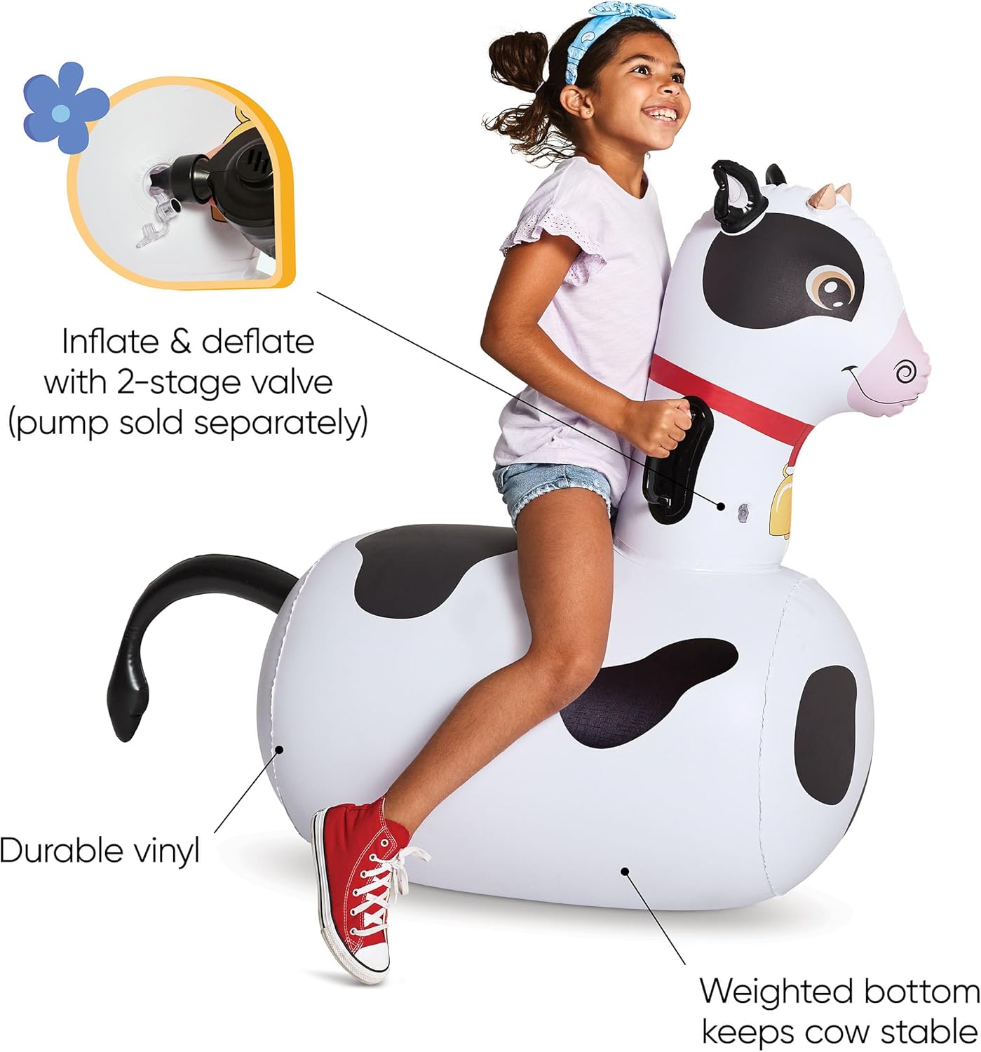 Hearthsong Hop N Go Inflatable Bouncy Cow Riding, Hopping Toys for Kids Ages 5+ - Ride On Bouncer Animal Hopper Jumping Toys for Outdoor Games