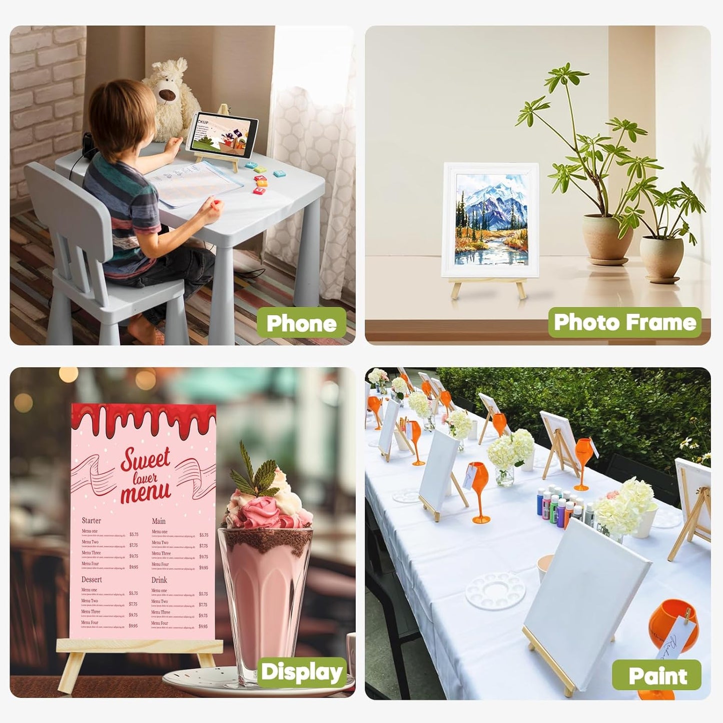 CONDA 6 Pack A-Frame Wood Easels, Tabletop Easels for Painting, Canvases, Display, and Party, Easel Stand for Students, Artists and Beginners, Brown