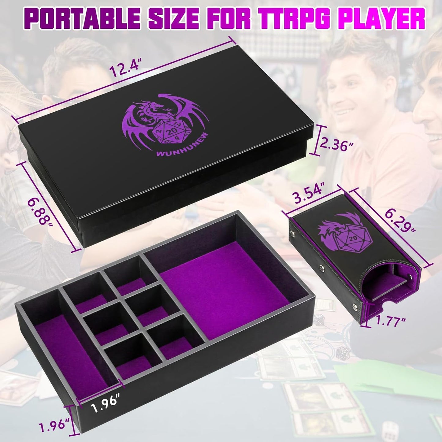 DND Dice Tray & Tower Storage Box, 4 in 1 D&D Dice Holder Case (Dice Rolling Tray, Dice Roller Tower, Dice & Miniature Storage), Great RPG Accessories Gifts for Dungeons and Dragons MTG DM & Player