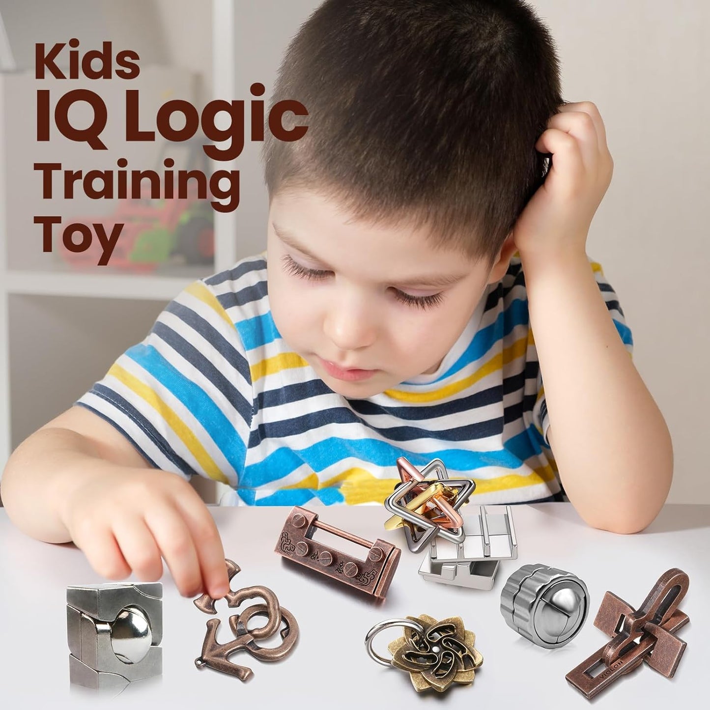 Wettarn 9 Pcs Metal Brain Teaser Puzzles Teaser 3D Steel Puzzle for Adults Unlock Interlocking Games IQ Education Smart Logic Test Toys for Adults Mind Challenge(Educational Style)